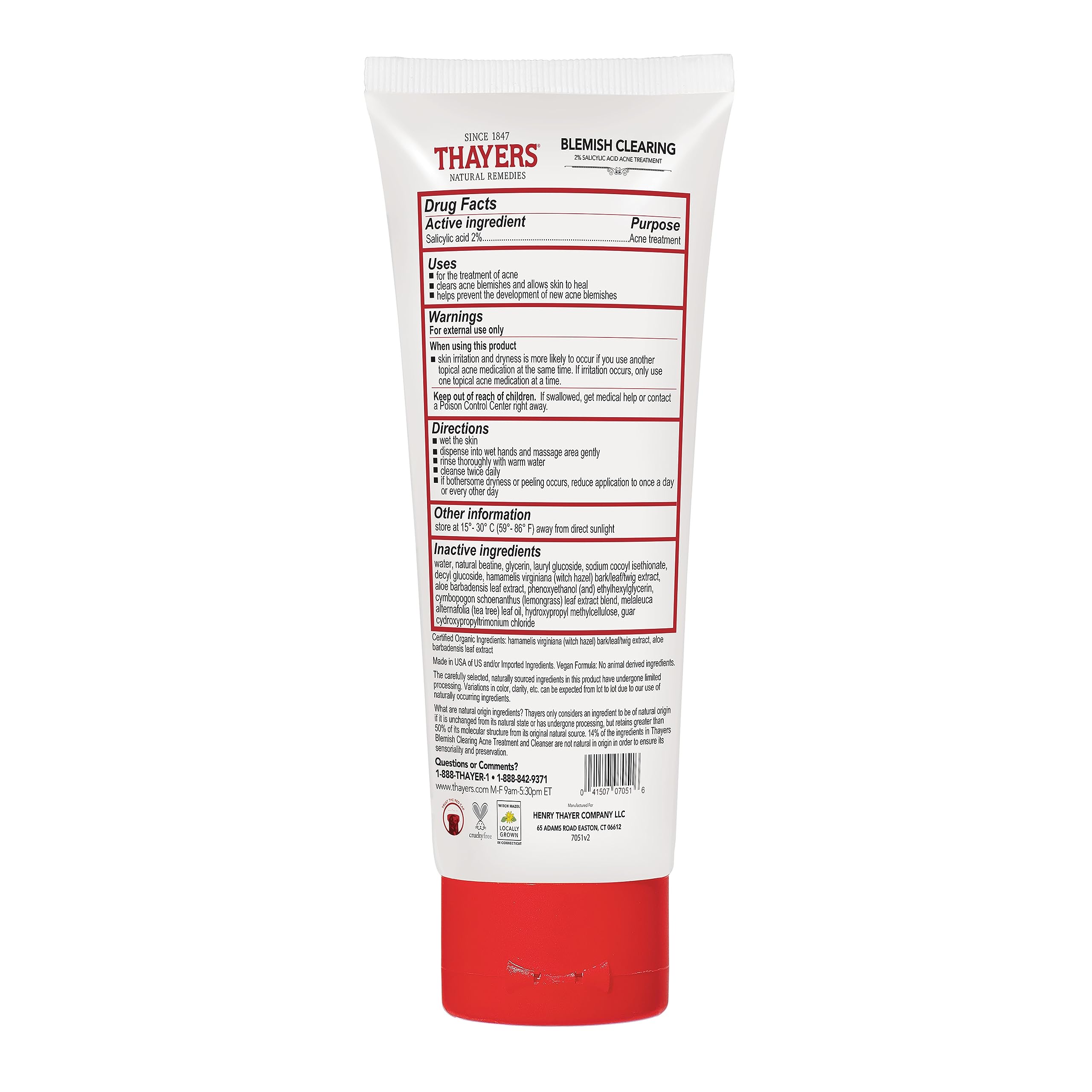 THAYERS Witch Hazel Blemish Cleanser, 4 oz  2% Salicylic Acid