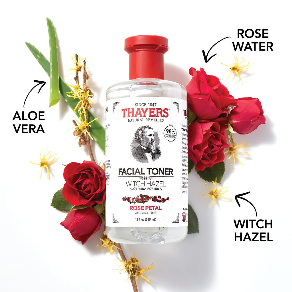 THAYERS Alcohol-Free Rose Petal Witch Hazel Toner with Aloe Vera, 12 Oz (Pack of 3)