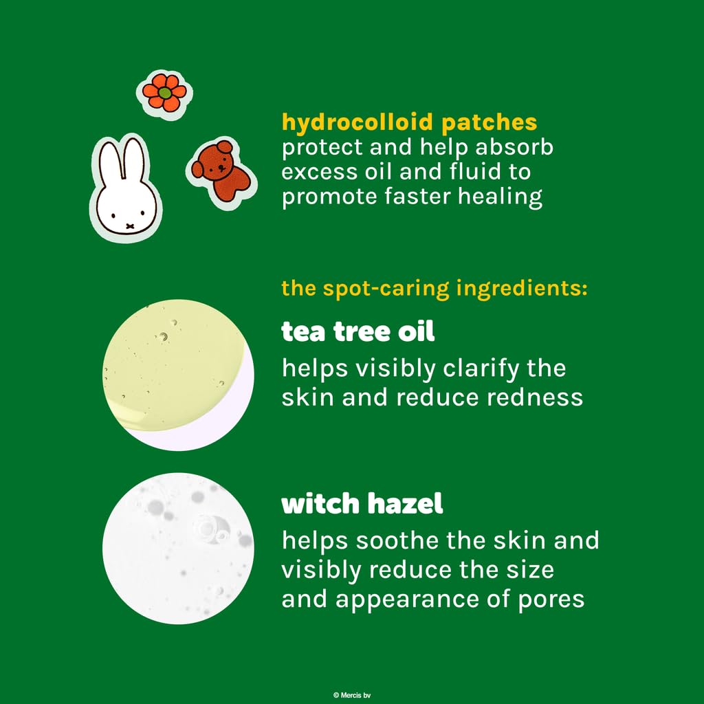 The Crème Shop Miffy Clear Day Patches – Tea Tree & Witch Hazel Hydrocolloid Spot Patches (2 Pack)