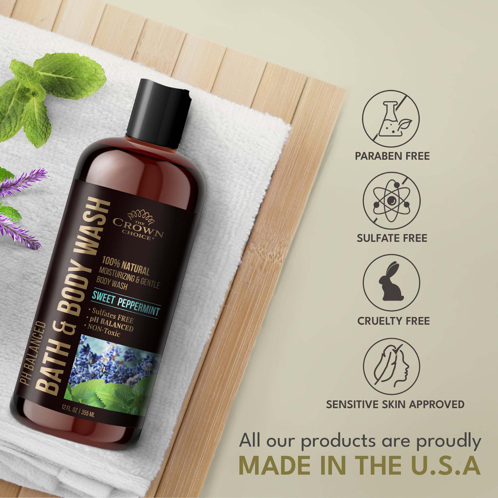 The Crown Choice Natural Body Wash – Peppermint & Lavender | pH 5.5 | 12oz (2-Pack)