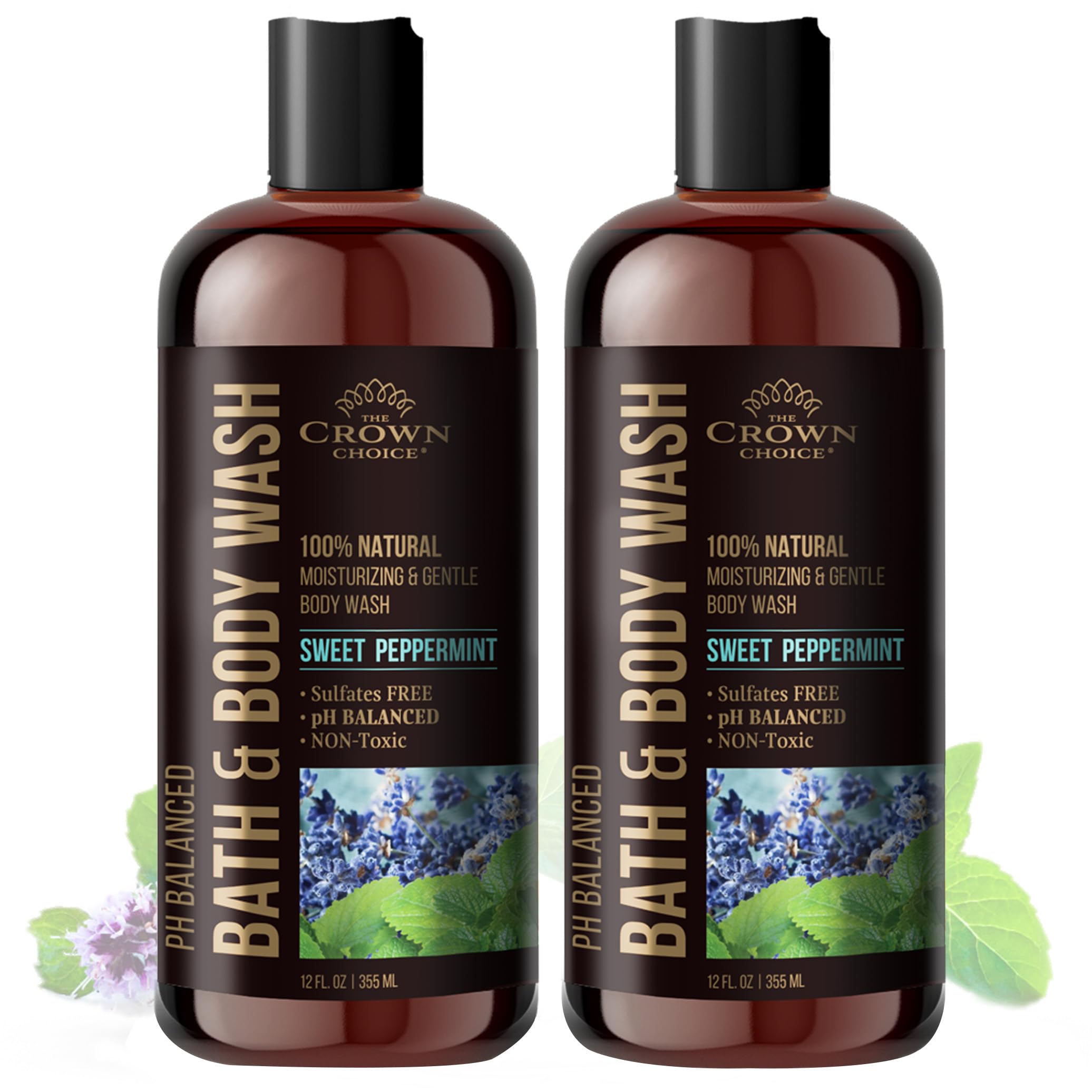 The Crown Choice Natural Body Wash – Peppermint & Lavender | pH 5.5 | 12oz (2-Pack)