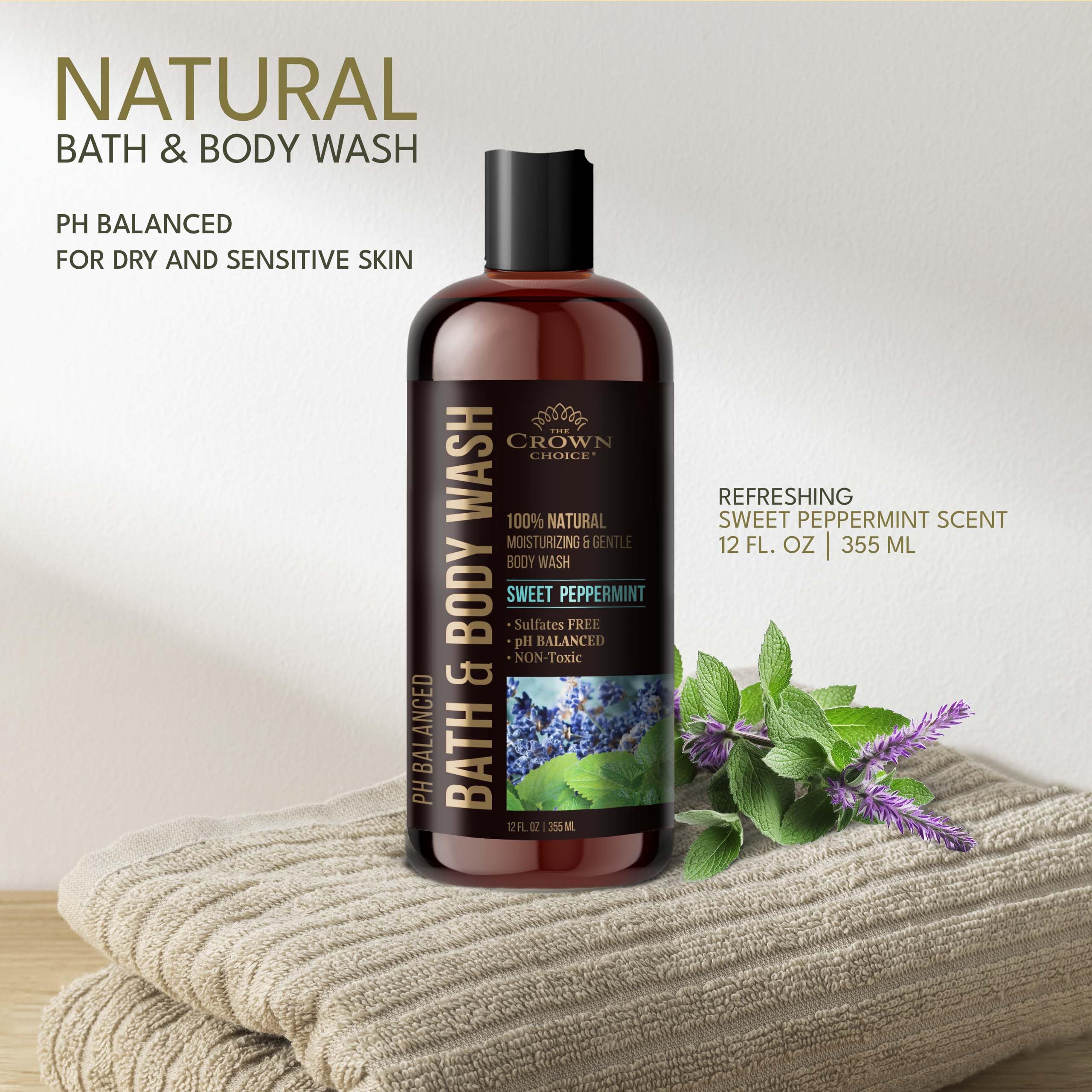 The Crown Choice Natural Body Wash – Peppermint & Lavender | pH 5.5 | 12oz (2-Pack)