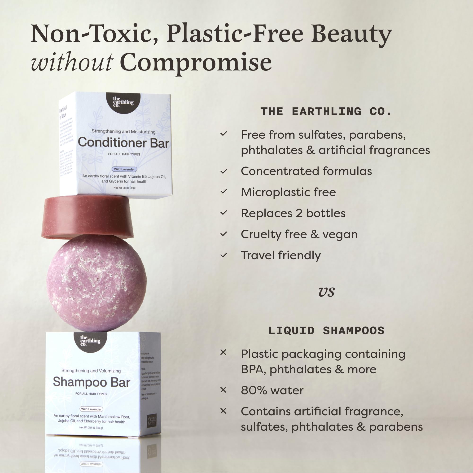 The Earthling Co. Shampoo & Conditioner Bar Set – Growth, Strength & Volume for All Hair Types | Sulfate & Paraben Free, Sweet Sandalwood