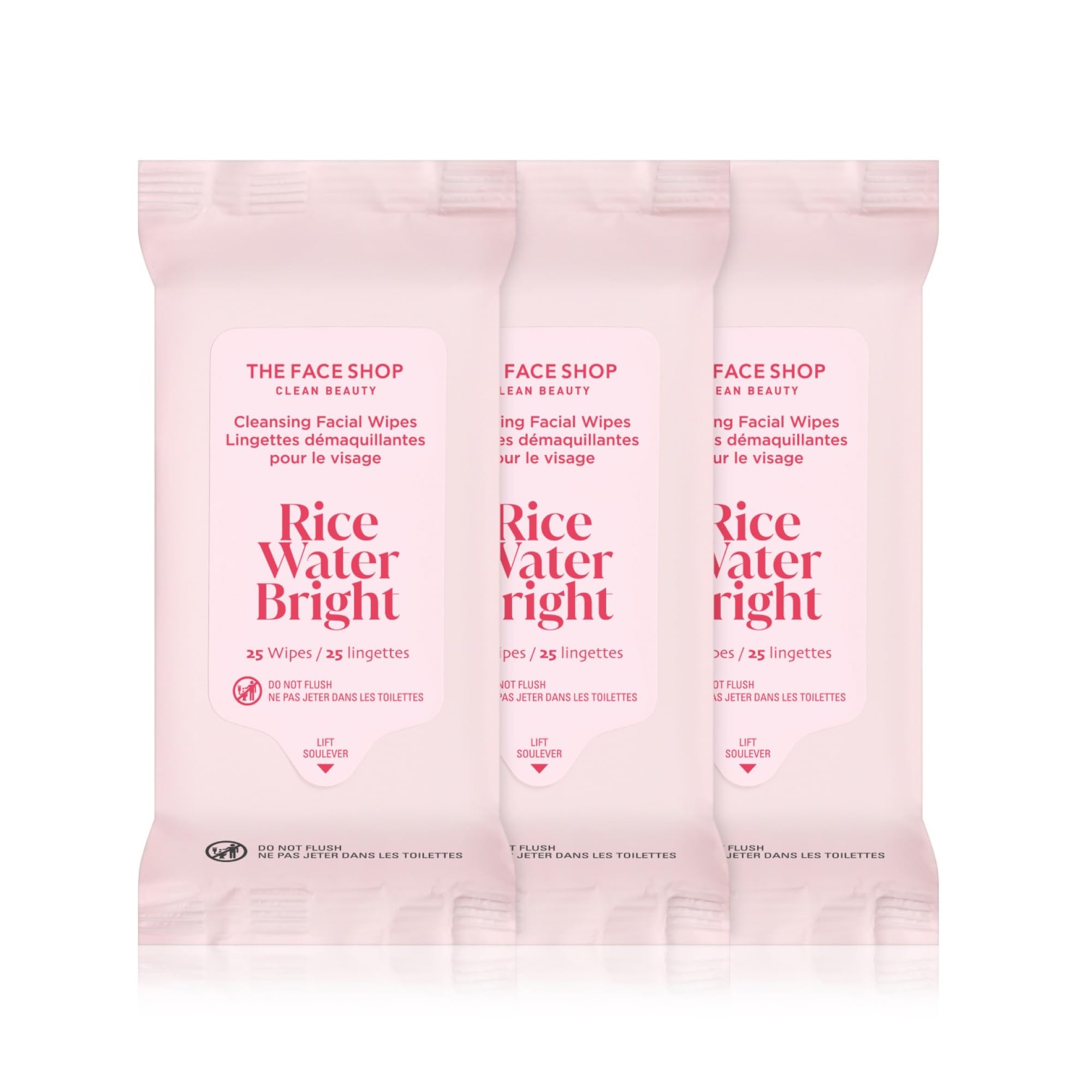 The Face Shop x Glamzilla Rice Water Bright Cleansing Wipes – 3-Pack, 25 Count Each