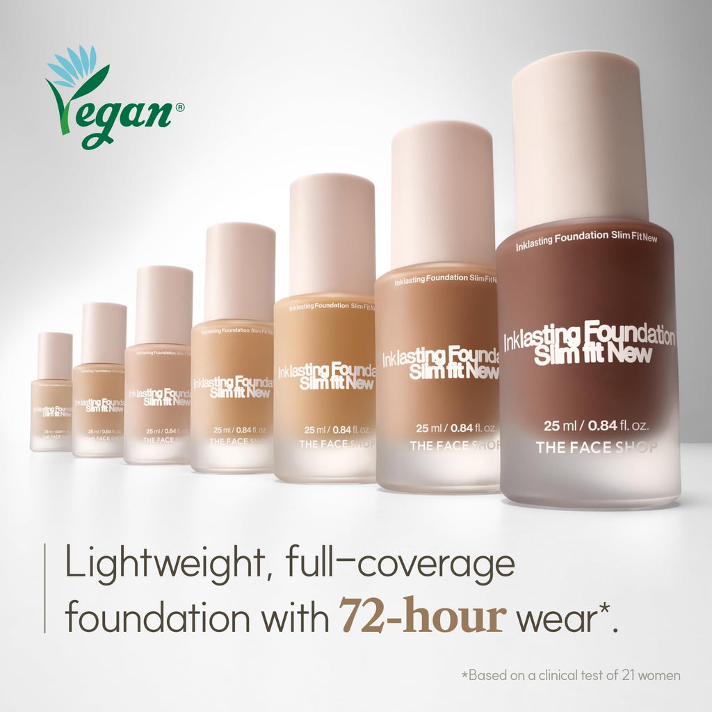 The Face Shop Ink Lasting Foundation – Full Coverage, 72-Hour Wear, Bakuchiol, W210 Warm Sand, 0.84 fl oz