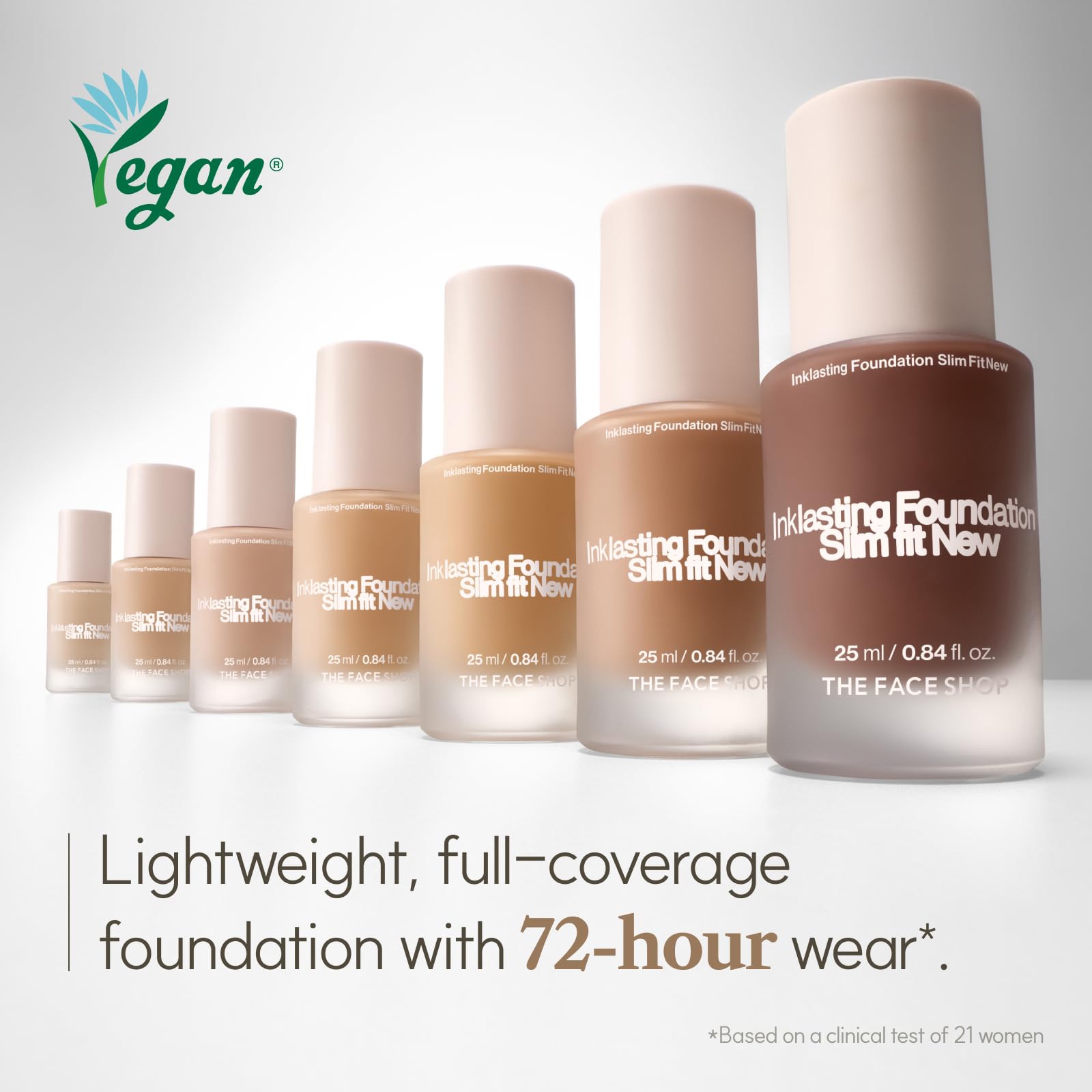 The Face Shop Ink Lasting Foundation – Full Coverage, 72-Hour Wear, Bakuchiol, W210 Warm Sand, 0.84 fl oz