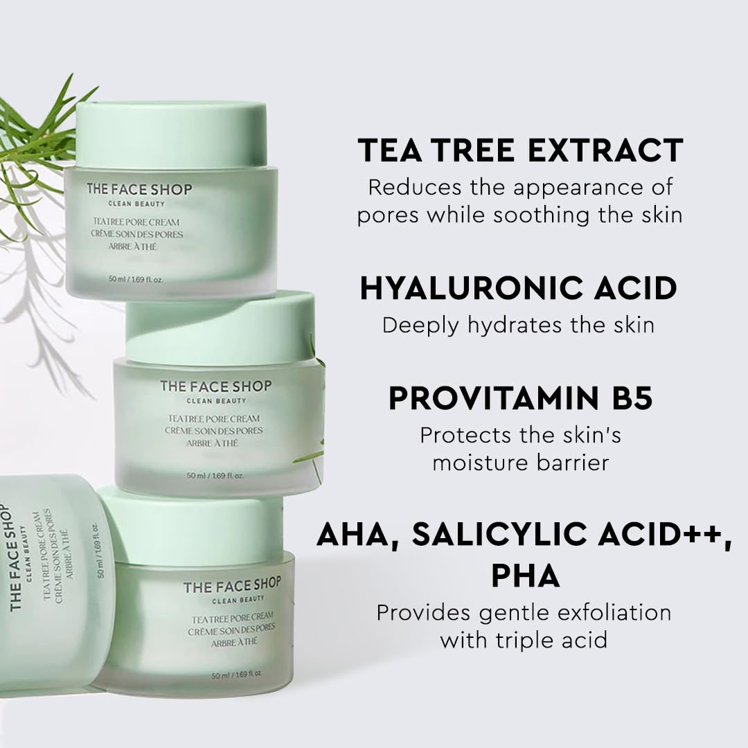 The Face Shop Tea Tree Pore Cream – Pore Minimizer, Hydrating & Soothing Moisturizer