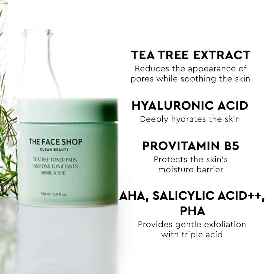 The Face Shop Tea Tree Toner Pads – Exfoliating Dual-Sided Pads for Pores & Even Tone