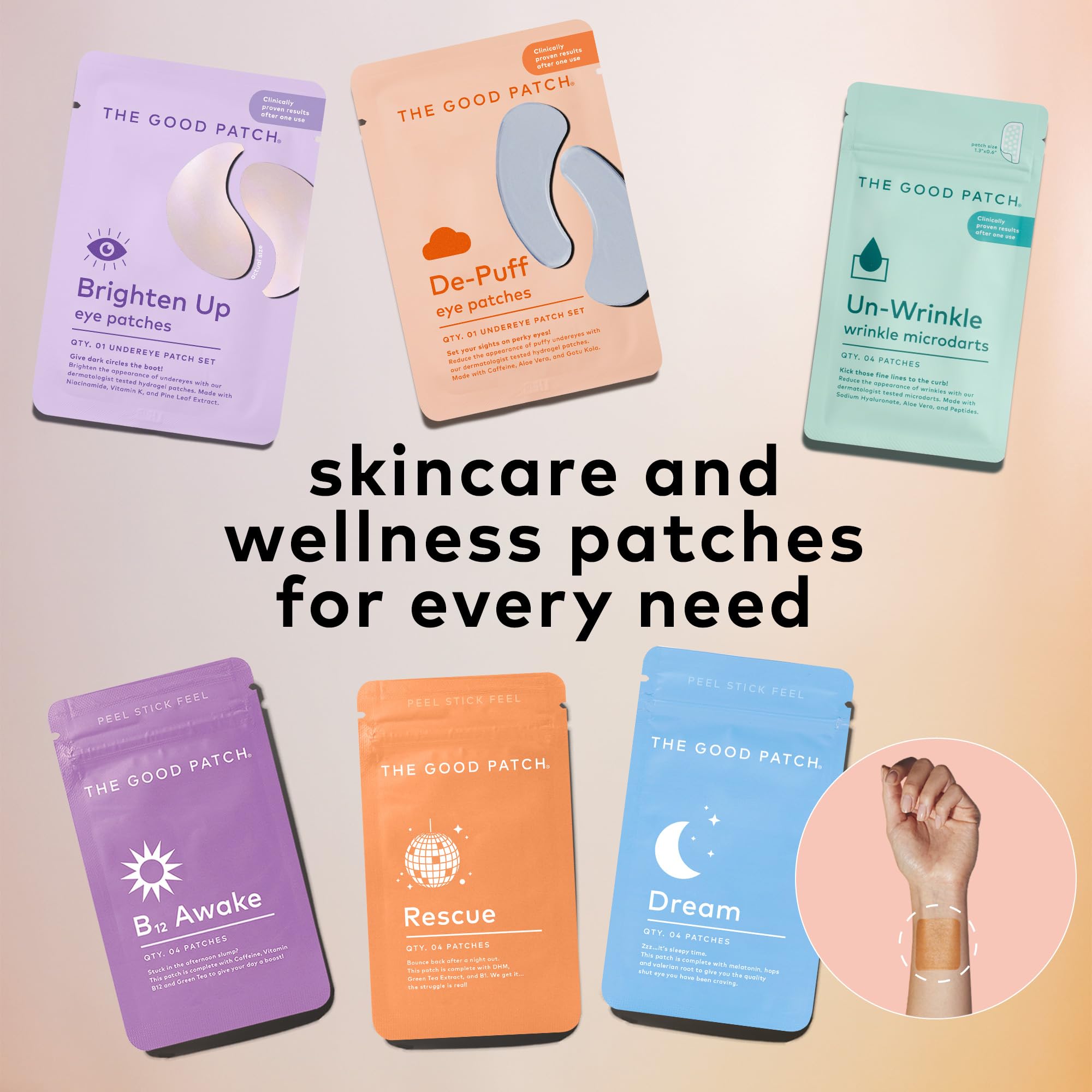 The Good Patch De-Puff Cooling Hydrogel Under Eye Patches — 12-Patch Set with Caffeine, Aloe & Gotu Kola
