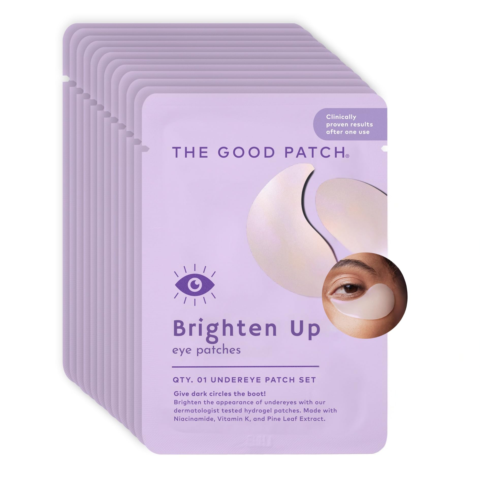 The Good Patch Brighten Up Hydrogel Under Eye Patches with Niacinamide, Vitamin K & Pine Leaf Extract (12 Patch Sets)