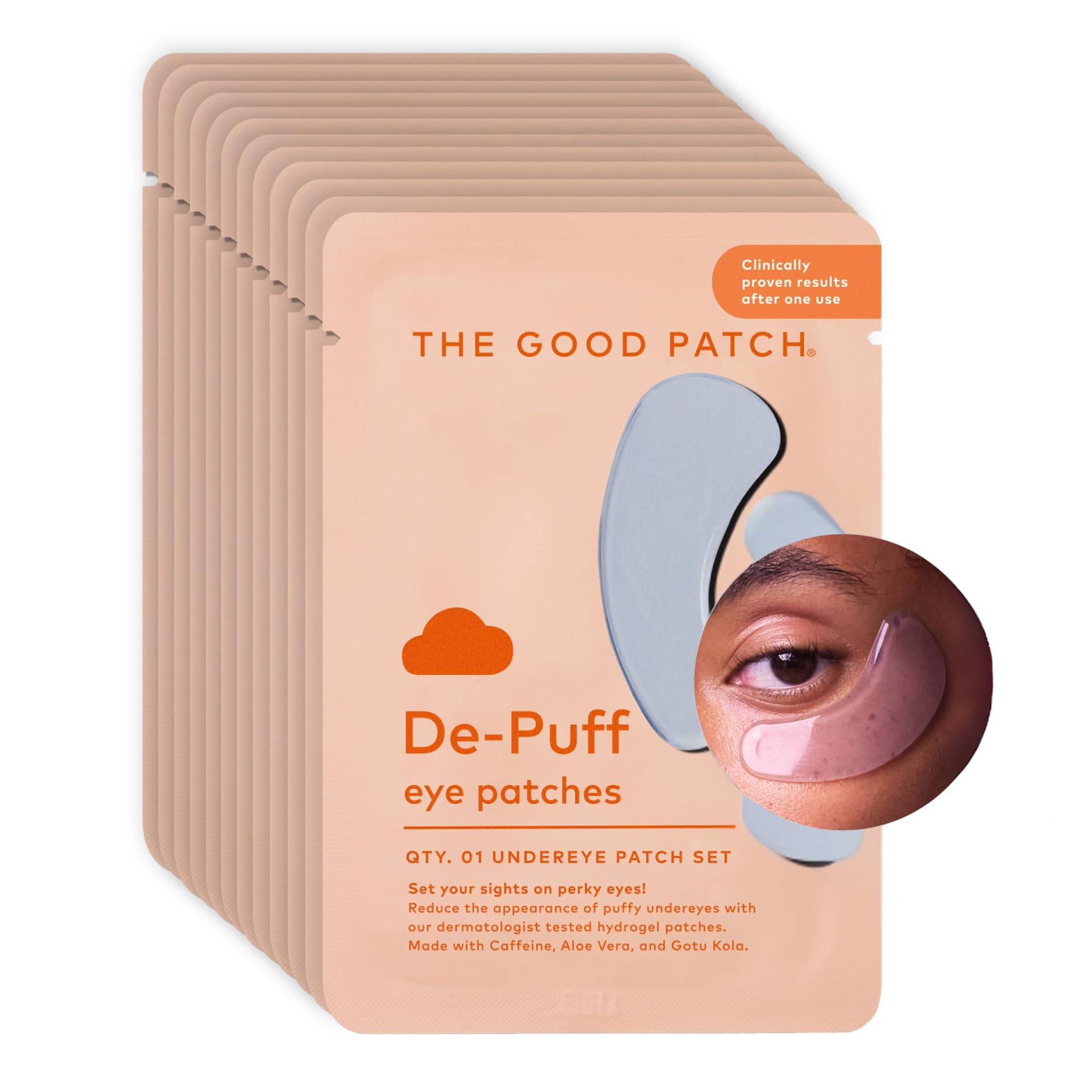 The Good Patch De-Puff Cooling Hydrogel Under Eye Patches — 12-Patch Set with Caffeine, Aloe & Gotu Kola