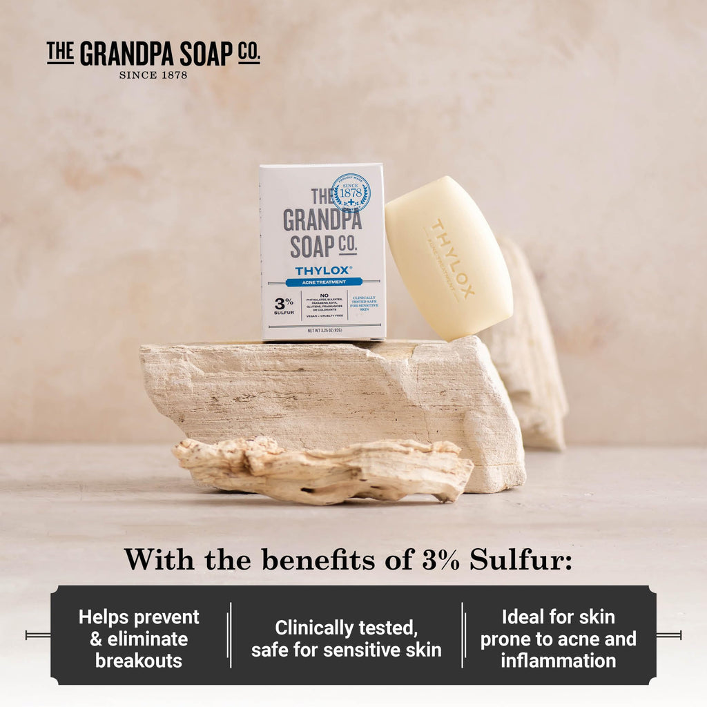 The Grandpa Soap Co. Thylox Acne Treatment Bar Soap – 3% Natural Sulfur, 2-Pack
