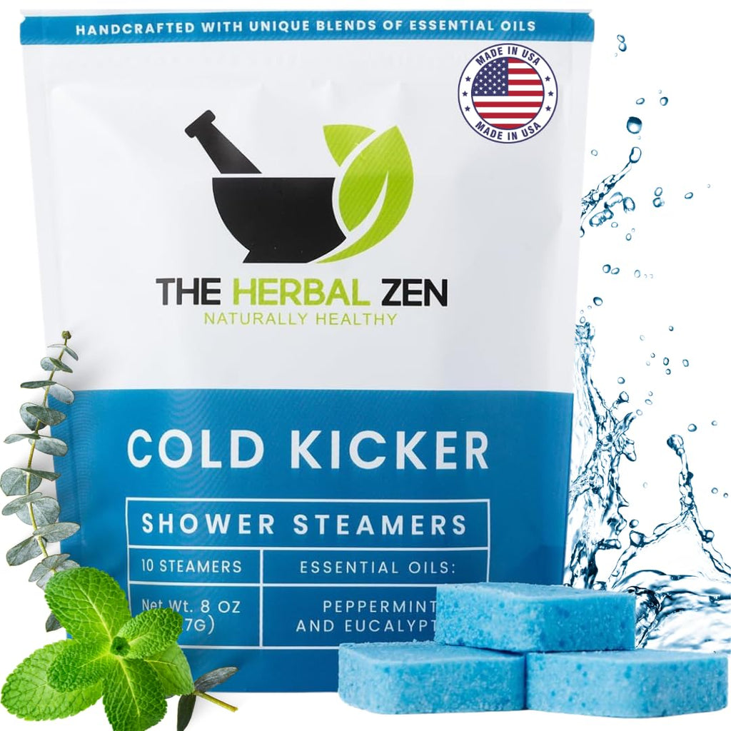 The Herbal Zen Cold Kicker Shower Steamers – Peppermint & Eucalyptus, USA Made (10 Pack)