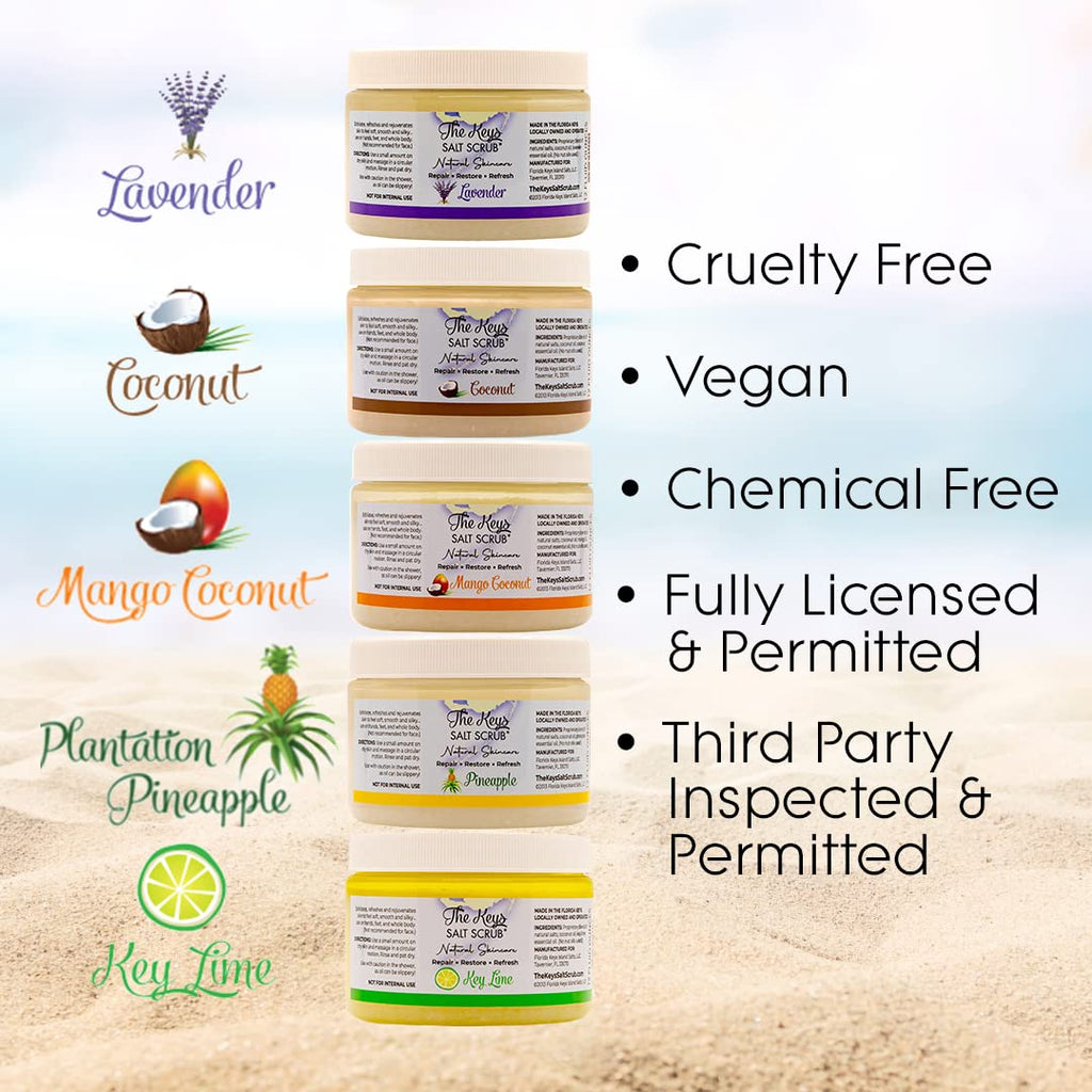 The Keys Salt Scrub – Sea Salt Exfoliating Body Scrub with Wooden Spoon | Key Lime | 3 x 3.4 oz