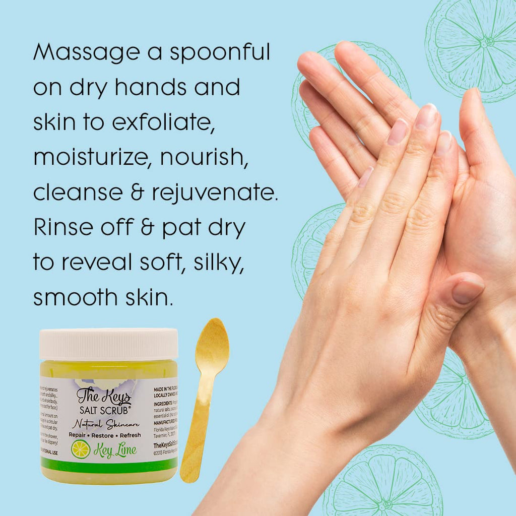 The Keys Salt Scrub – Sea Salt Exfoliating Body Scrub with Wooden Spoon | Key Lime | 3 x 3.4 oz
