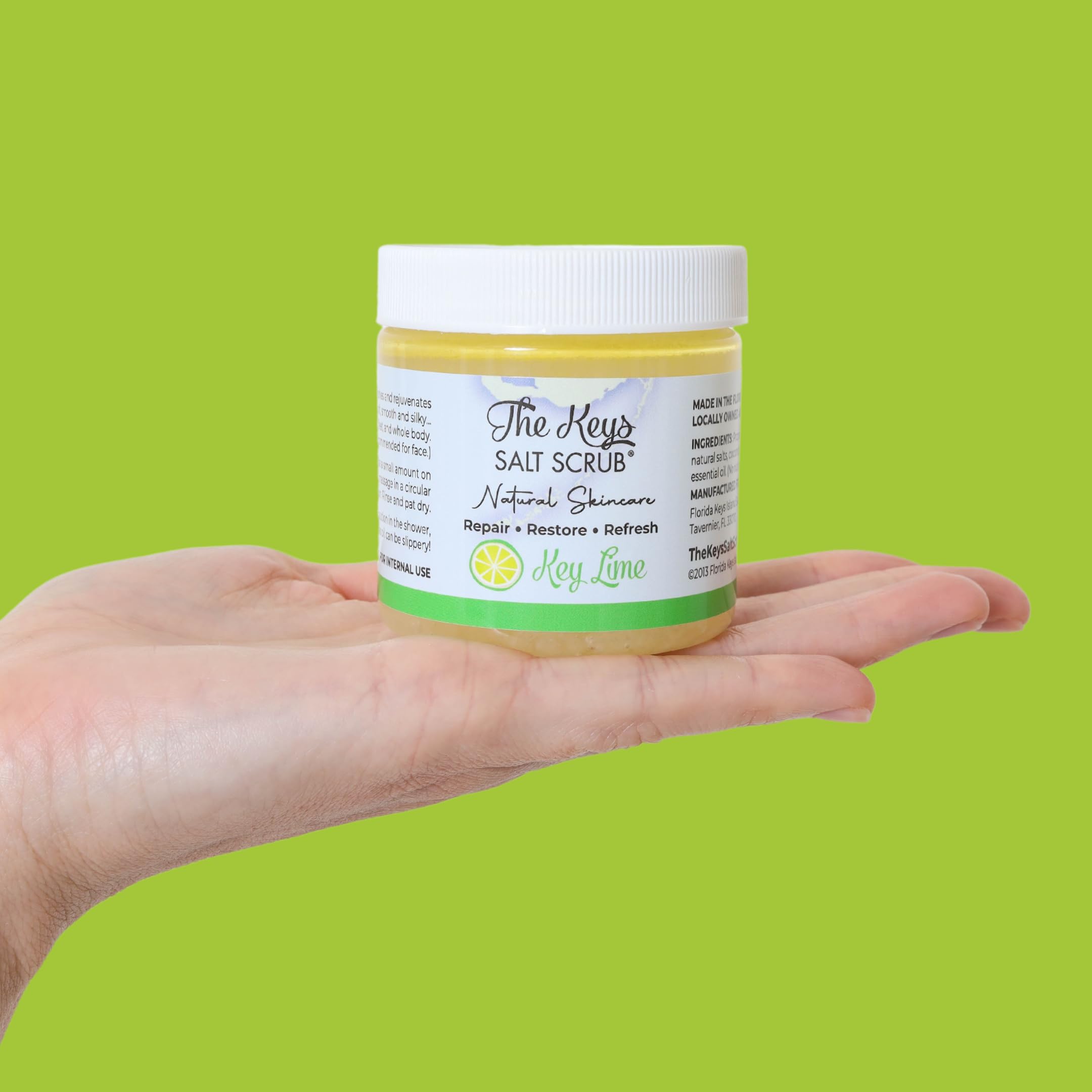 The Keys Salt Scrub – Sea Salt Exfoliator with Wooden Spoon – Key Lime, 3.4 oz