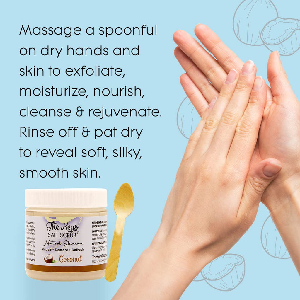 The Keys Salt Scrub - Sea Salt Exfoliator with Coconut Oil & Wooden Spoon (3.4 oz x3)