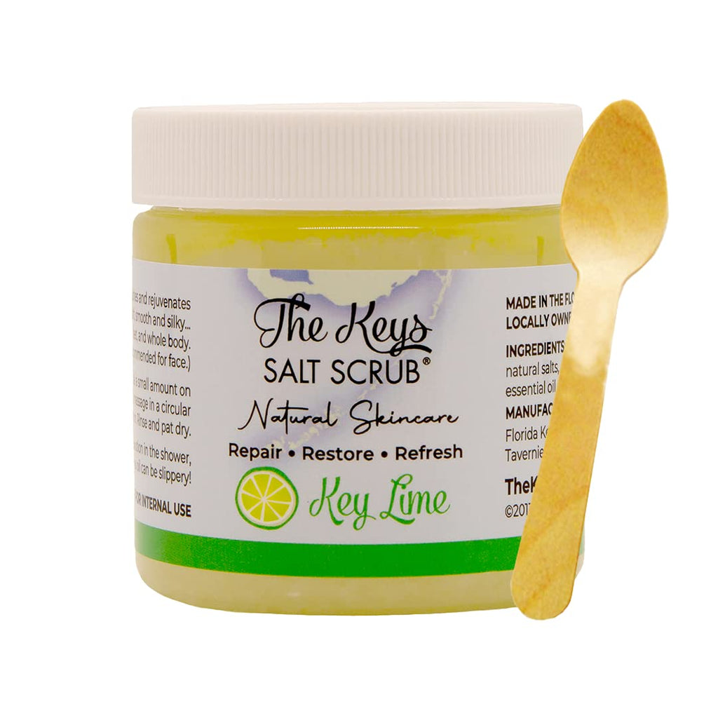 The Keys Salt Scrub – Sea Salt Exfoliating Body Scrub with Wooden Spoon | Key Lime | 3 x 3.4 oz