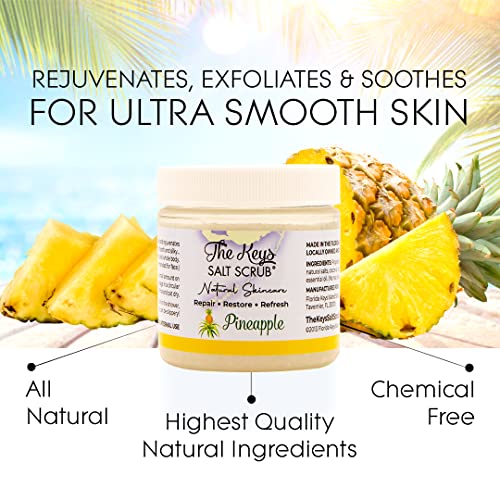 The Keys Salt Scrub – Sea Salt Exfoliating Body Scrub with Wooden Spoon, Pineapple (3.4 oz x 3)