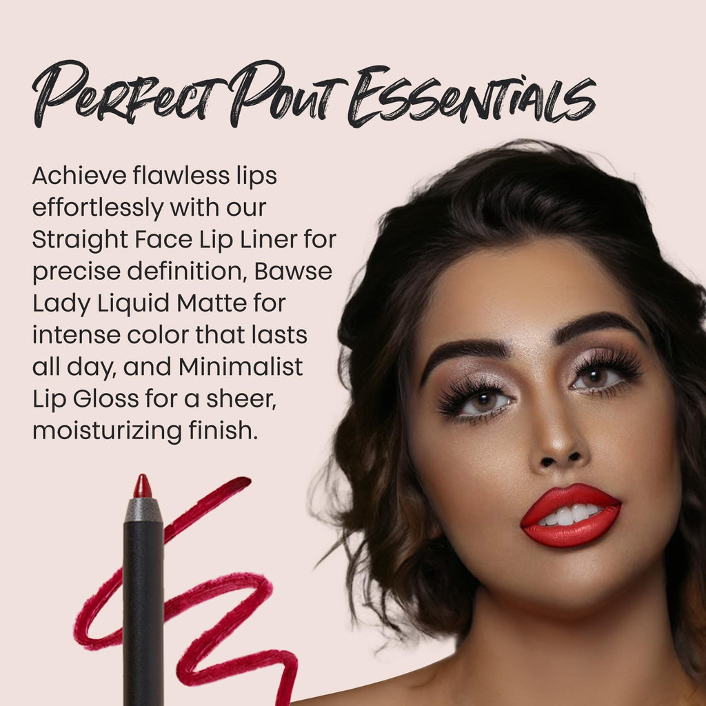 The Lip Bar Vegan Lip Kit — 3-Piece Set with Straight Face Liner, Bawse Lady Matte Lipstick, Minimalist Clear Gloss