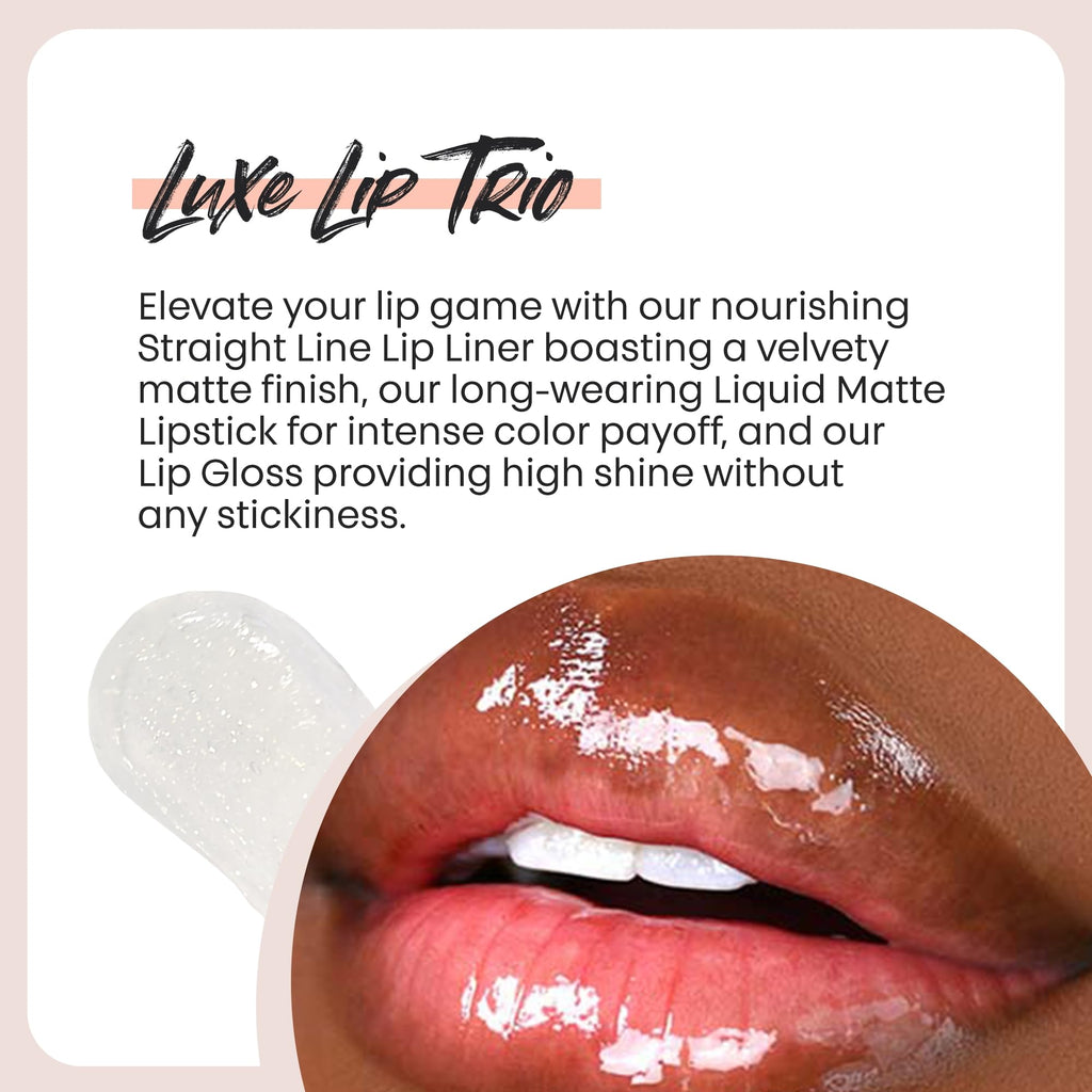 The Lip Bar Vegan Lip Kit — 3-Piece Set with Straight Face Liner, Bawse Lady Matte Lipstick, Minimalist Clear Gloss