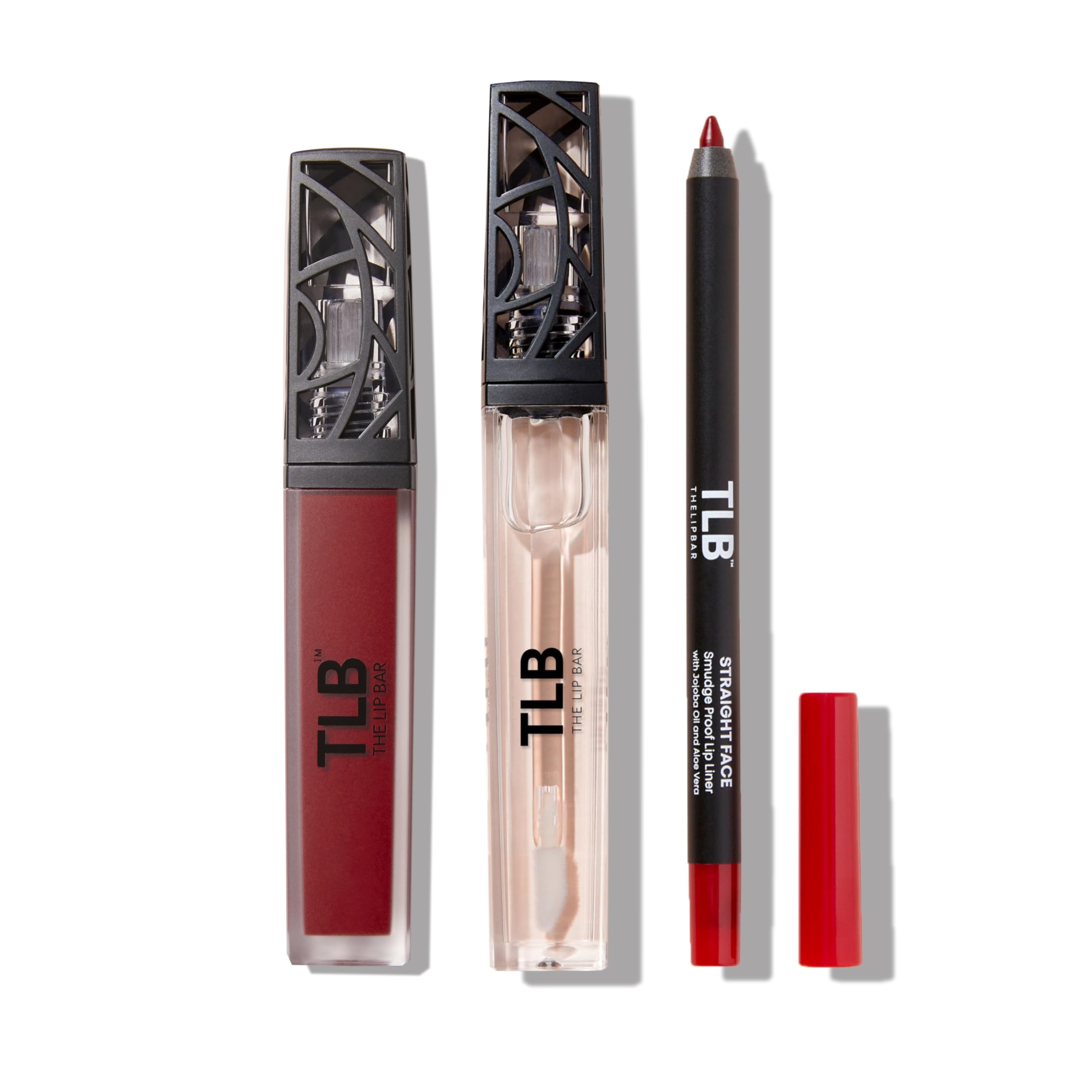 The Lip Bar Vegan Lip Kit — 3-Piece Set with Straight Face Liner, Bawse Lady Matte Lipstick, Minimalist Clear Gloss