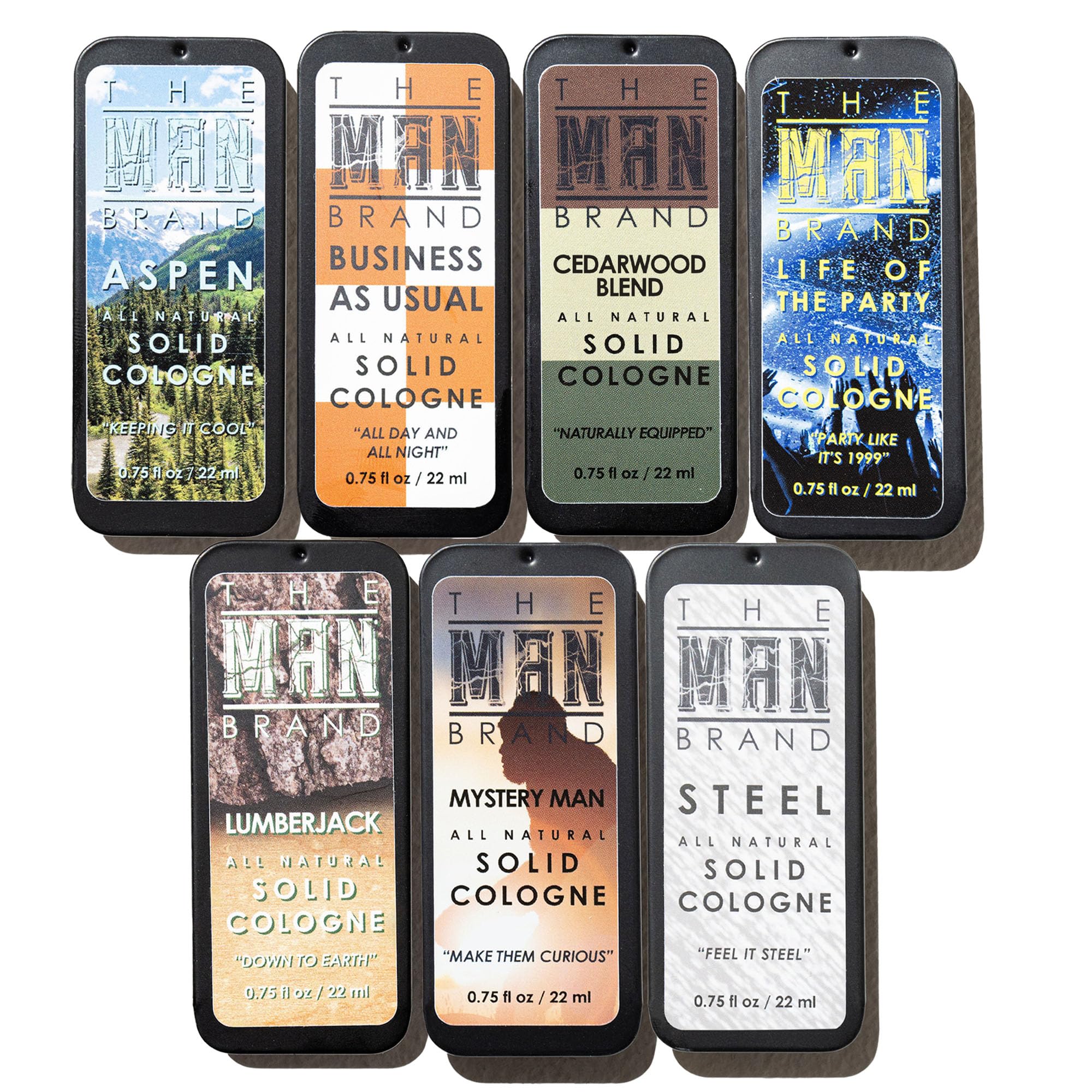 The Man Brand 7 Scent Solid Cologne Sampler Set – 0.75 oz Each