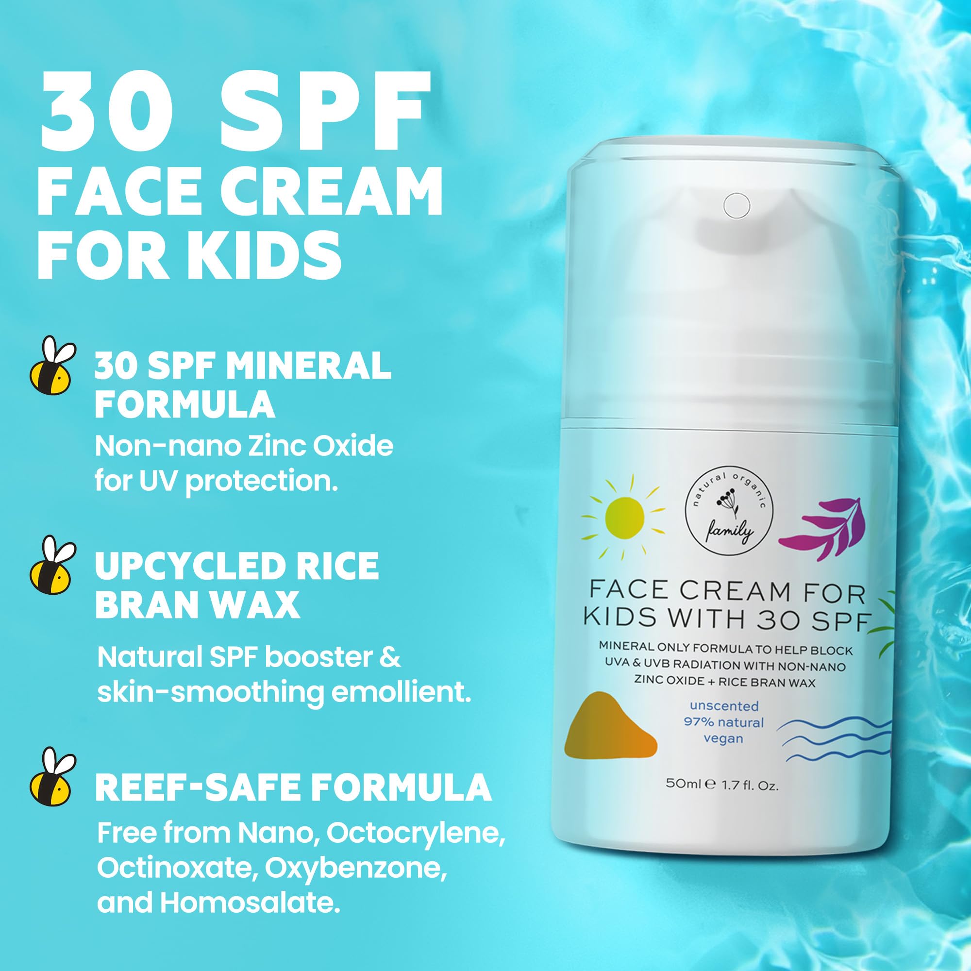Kid Face Sunscreen Moisturizer SPF 30 – Mineral, Reef-Safe with Zinc Oxide & Niacinamide | The Natural and Organic Family