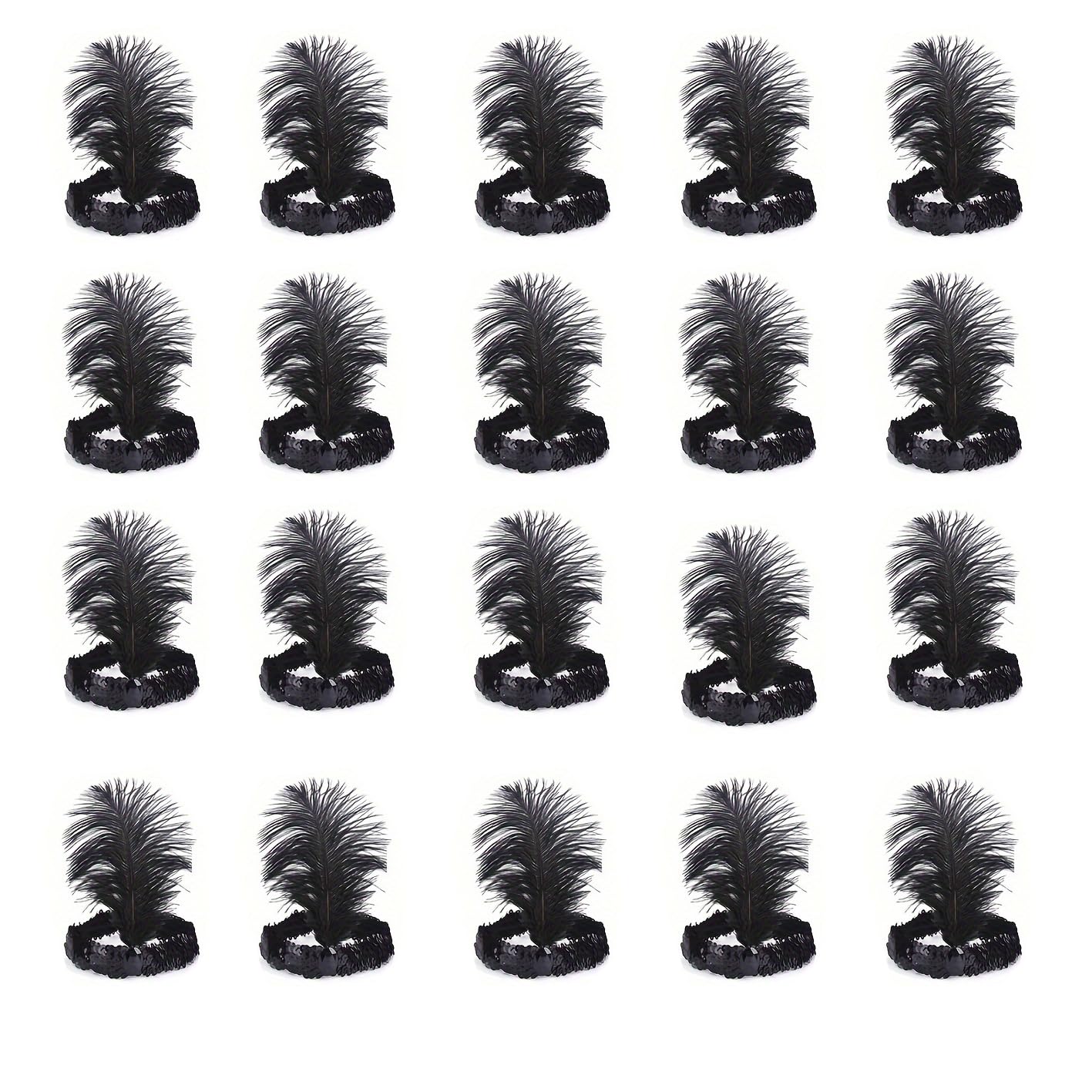 The Only One 20-Piece Halloween Black Sequins Feather Headband – 1920s Carnival Accessory