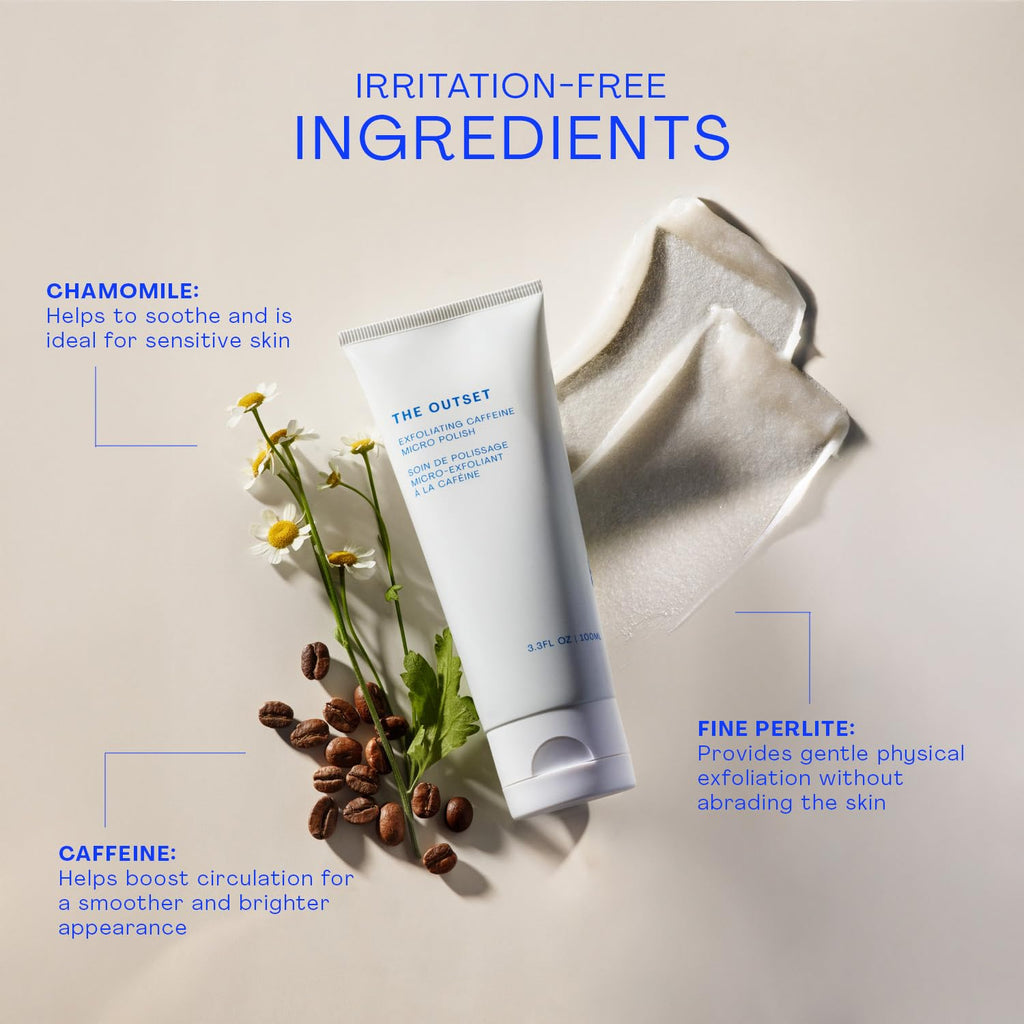 The Outset Exfoliating Caffeine Micro Polish – Brightening, Gentle Daily Scrub (3.3 fl oz)