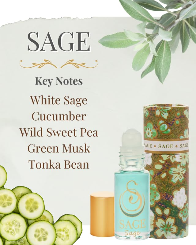 The Sage Lifestyle Sage Roll On – Cucumber & White Sage Perfume, Travel Size