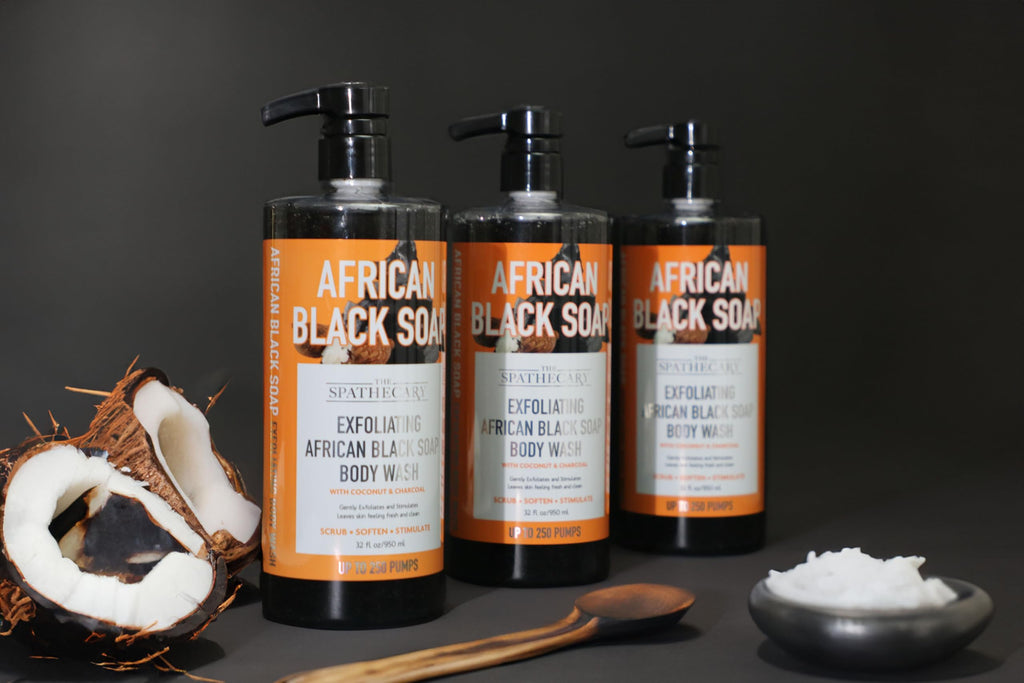 The Spathecary African Black Soap Exfoliating Body Wash – Coconut & Charcoal, 32 oz