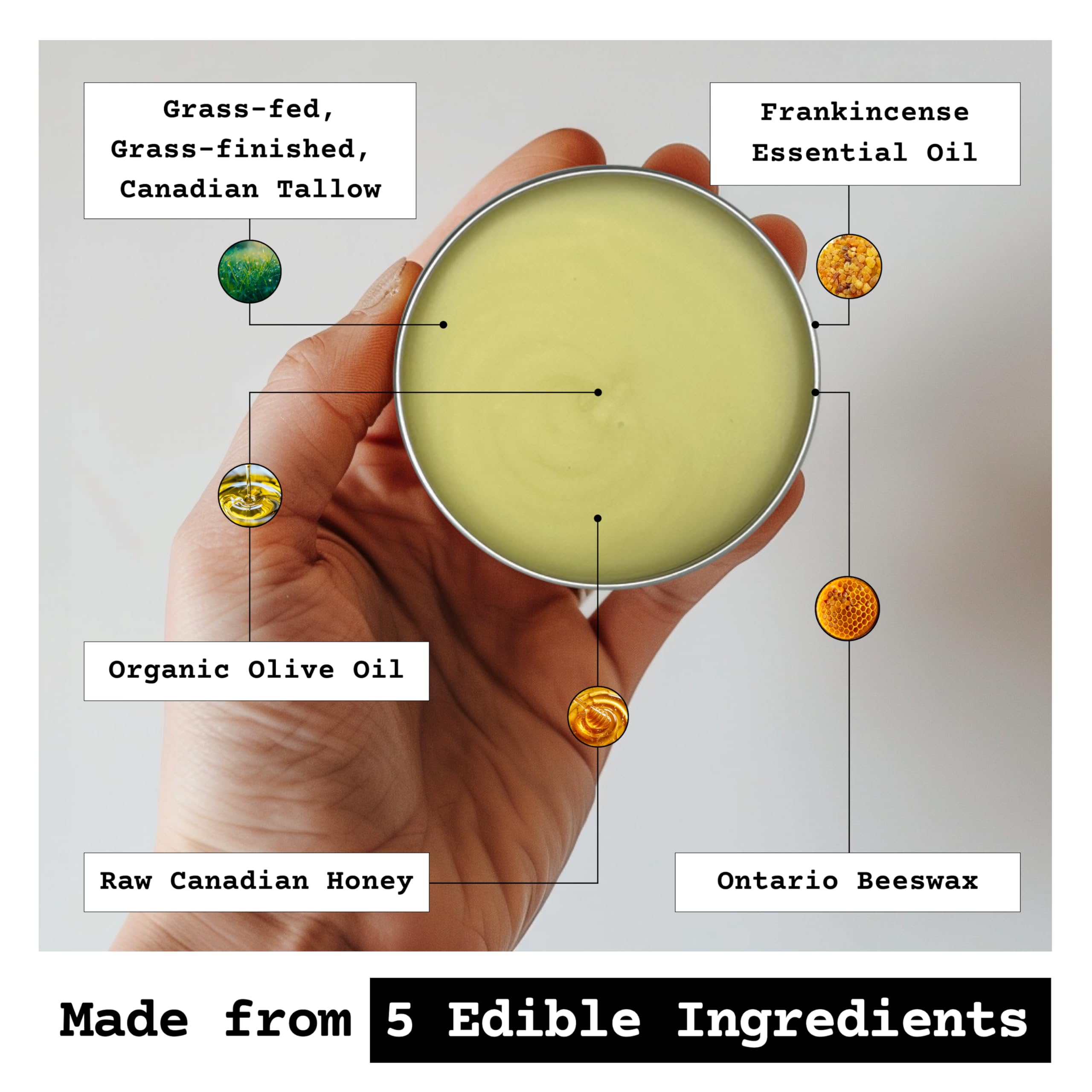 The Tallowed Truth F-Balm Tallow – Grass-fed, Grass-finished Tallow – 5 Ingredients Only – Canadian-made All-Purpose Tallow Balm – Made in Canada – For Face & Body (2 oz, Original)