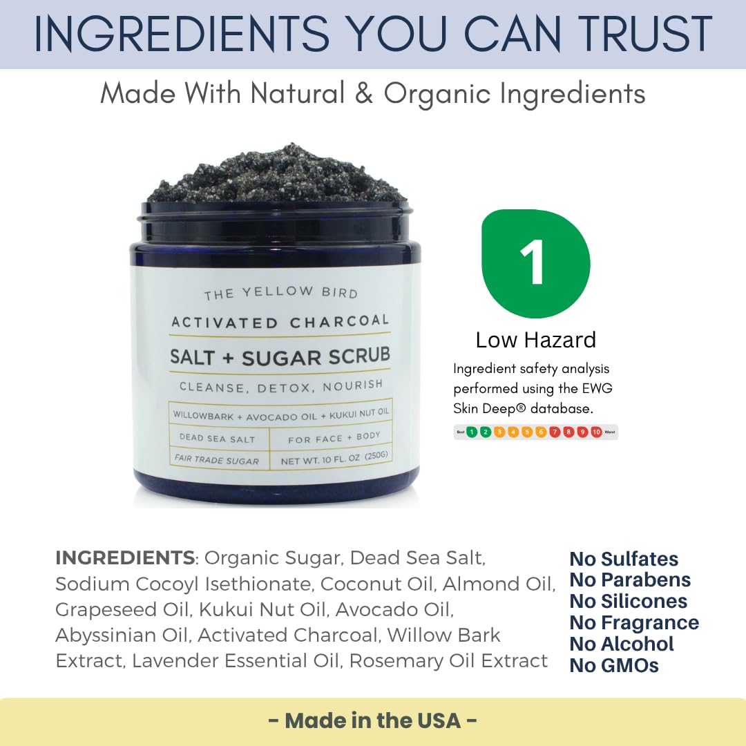 The Yellow Bird Activated Charcoal Scrub – Face & Body Exfoliant for Smooth Skin