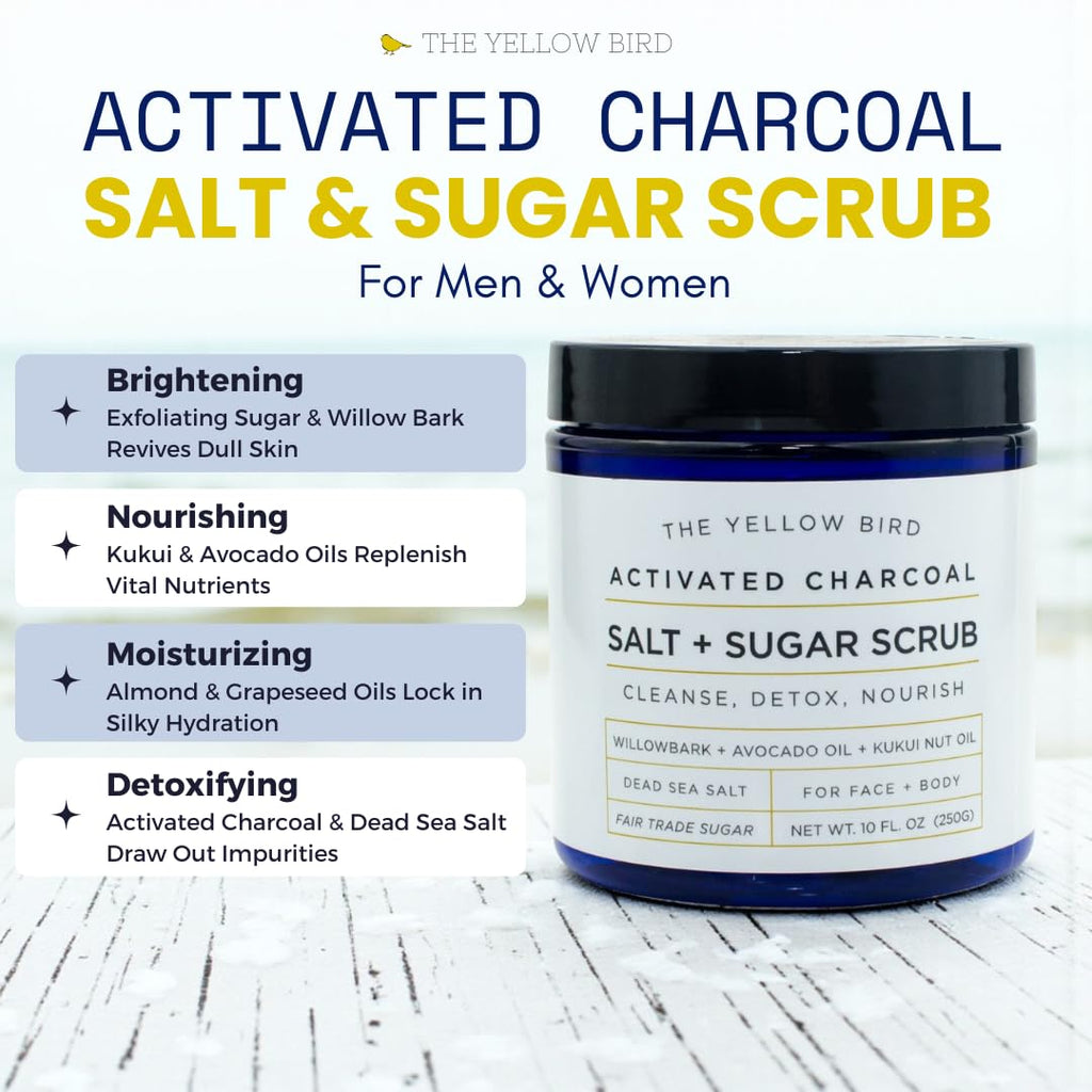 The Yellow Bird Activated Charcoal Scrub – Face & Body Exfoliant for Smooth Skin
