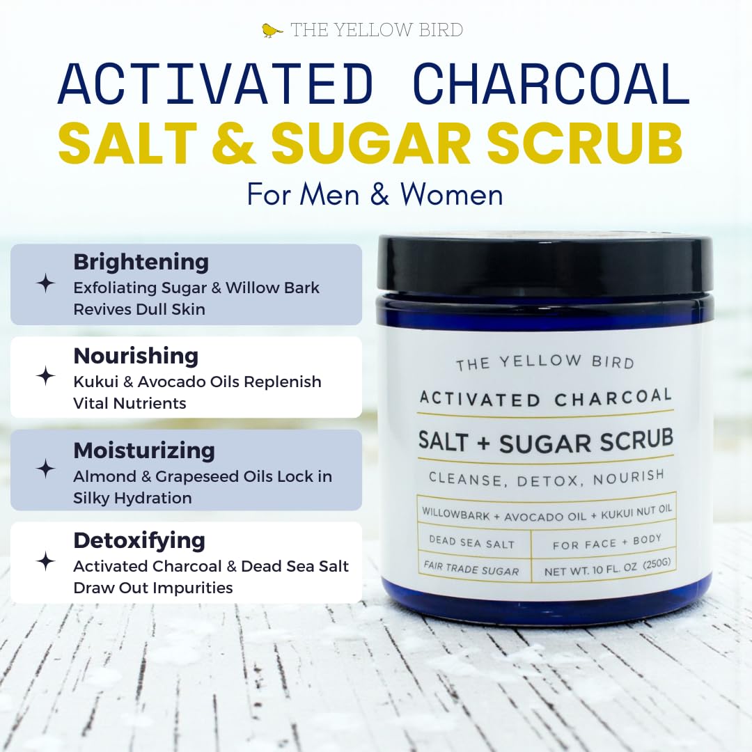 The Yellow Bird Activated Charcoal Scrub – Face & Body Exfoliant for Smooth Skin