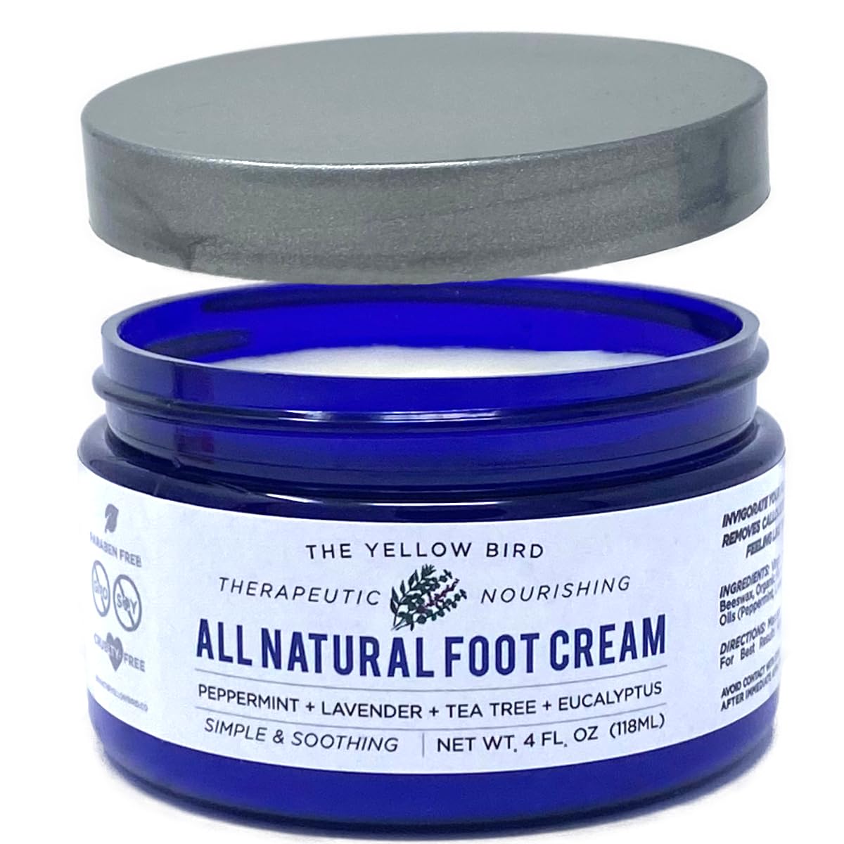 The Yellow Bird Natural Tea Tree Foot Cream & Organic Foot Balm – Peppermint Moisturizer for Dry Feet, Cracked Heels & Athlete’s Foot Relief – Made in USA