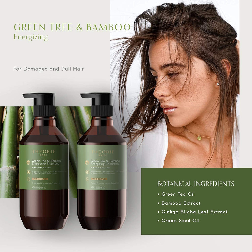 Theorie Green Tea & Bamboo Energizing Shampoo – Invigorate & Strengthen, Color Safe, 400mL