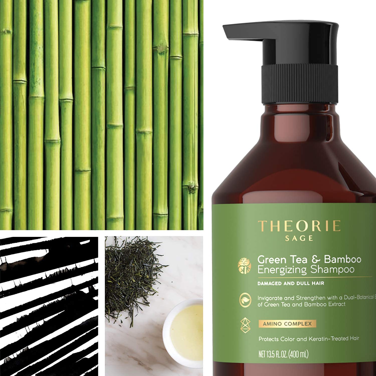 Theorie Green Tea & Bamboo Energizing Shampoo – Invigorate & Strengthen, Color & Keratin Safe, 800mL