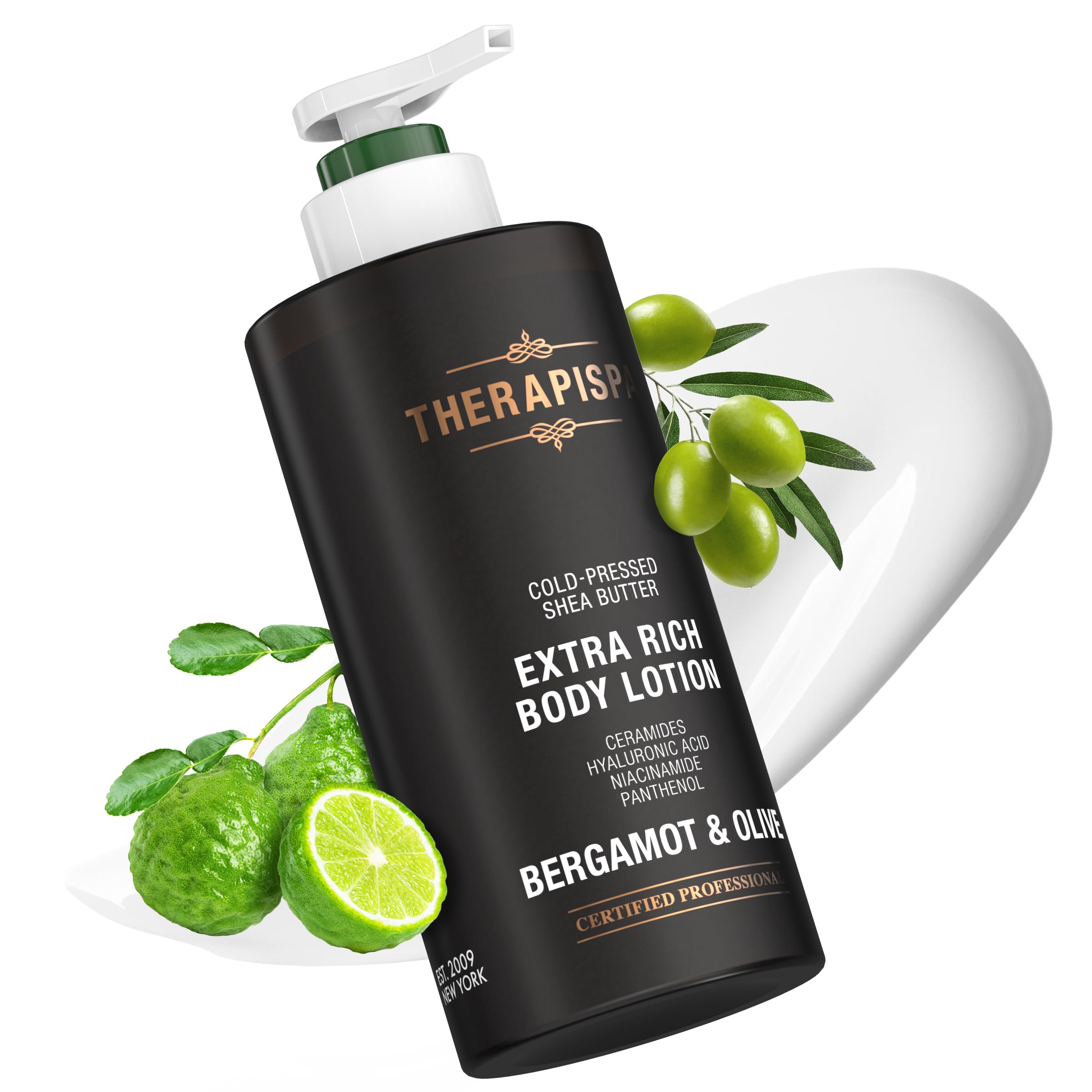 THERAPISPA Scented Body Lotion – Bergamot & Olive, 17.0 fl oz | Deep Hydration with Shea Butter, Ceramides & Panthenol