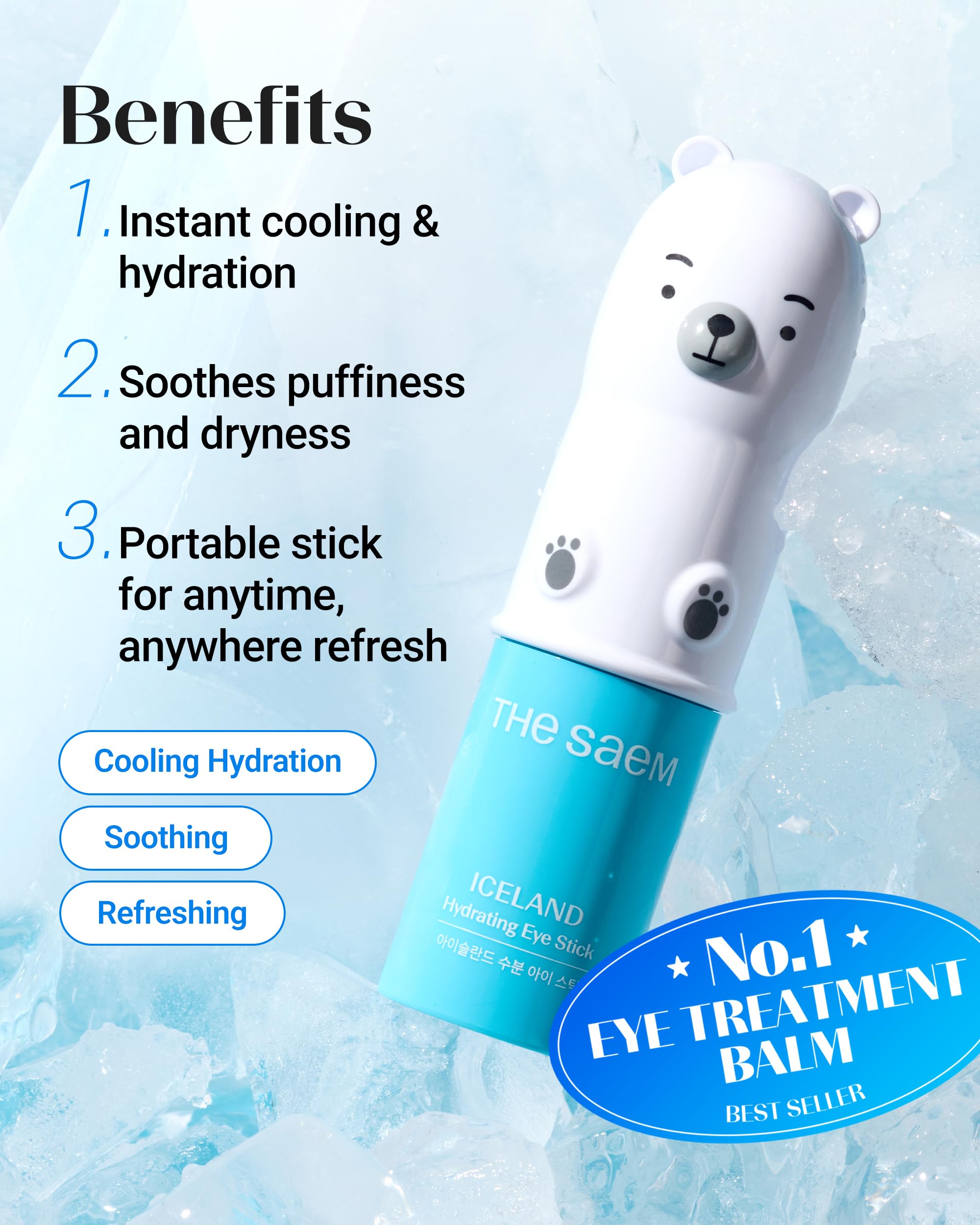 THESAEM Iceland Hydrating Eye Stick – Cooling Under-Eye Balm for Dark Circles, Puffiness & Wrinkles | 0.38 oz 2 Pack