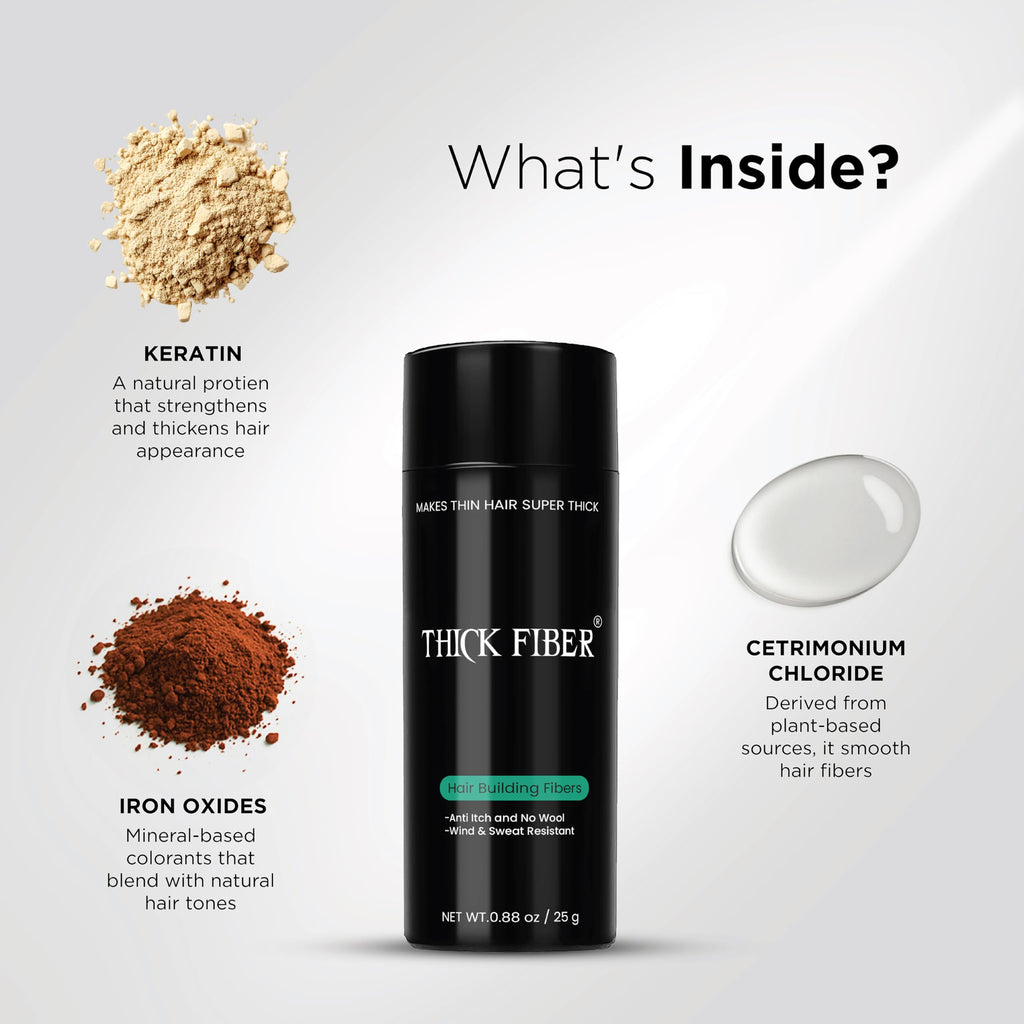 THICK FIBER Hair Fibers for Thinning Hair & Bald Spots (Gray) – 25g Bottle – Conceals Hair Loss in Seconds