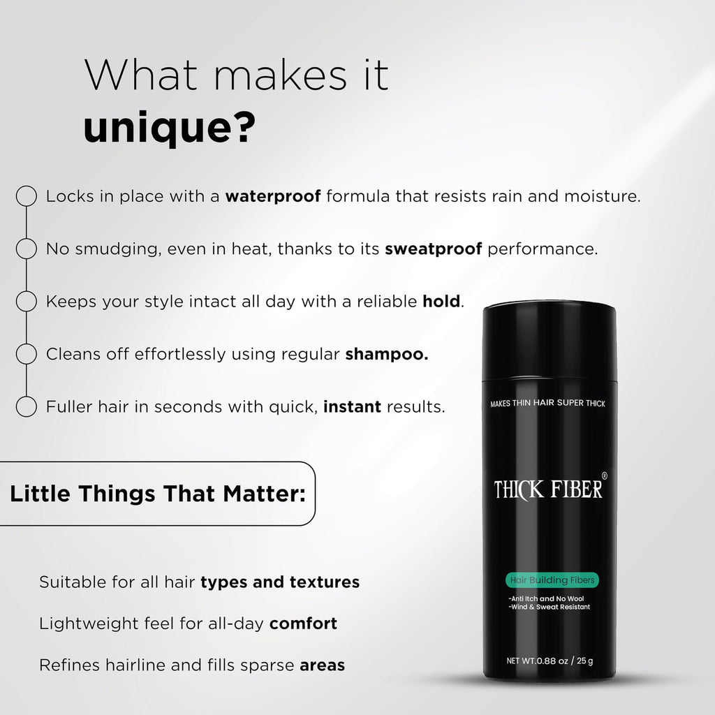 THICK FIBER Hair Fibers for Thinning Hair & Bald Spots (Gray) – 25g Bottle – Conceals Hair Loss in Seconds