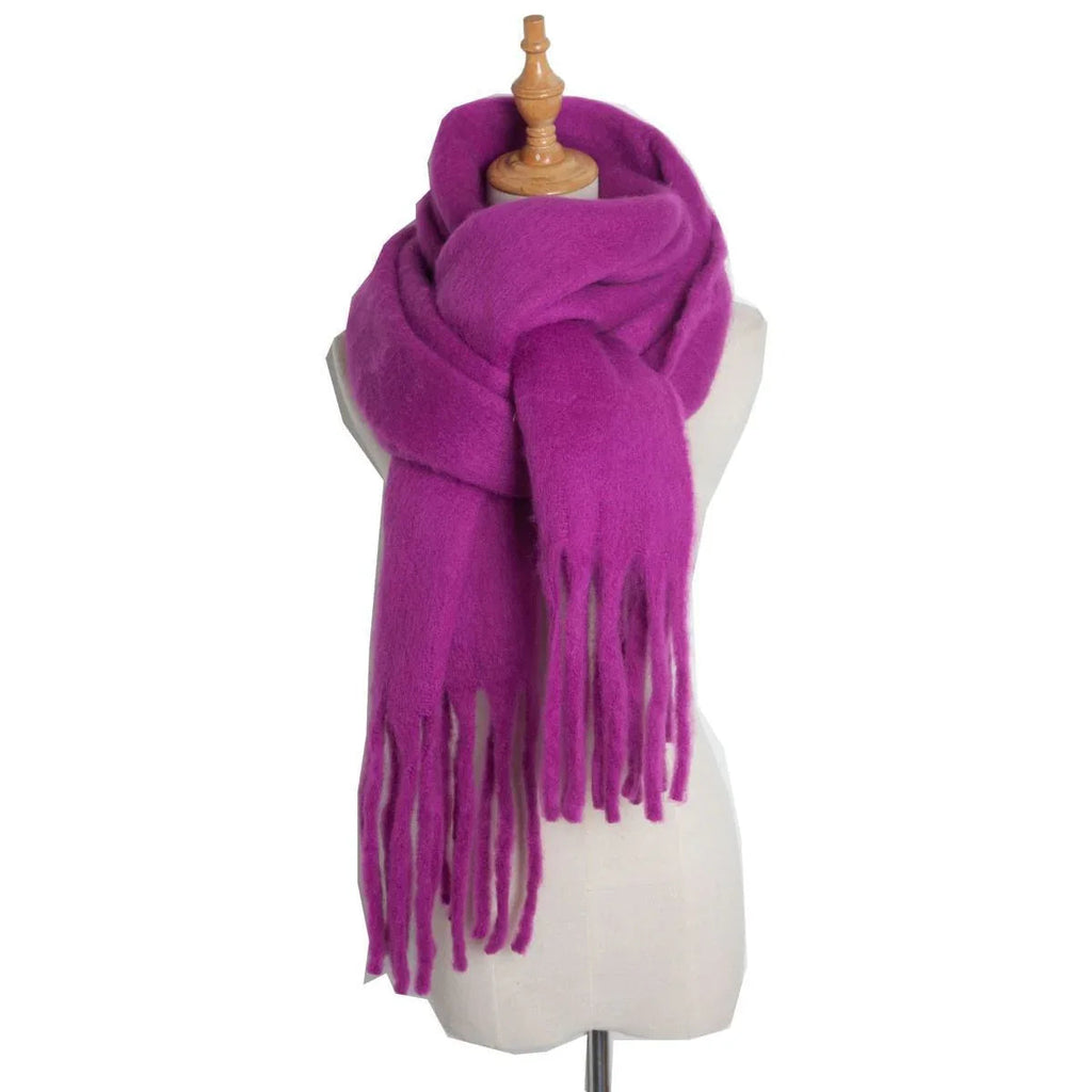Thick Women's Scarf in Mohair Twist Braid, Stylish Plush Winter Accessory for Warmth and Elegance