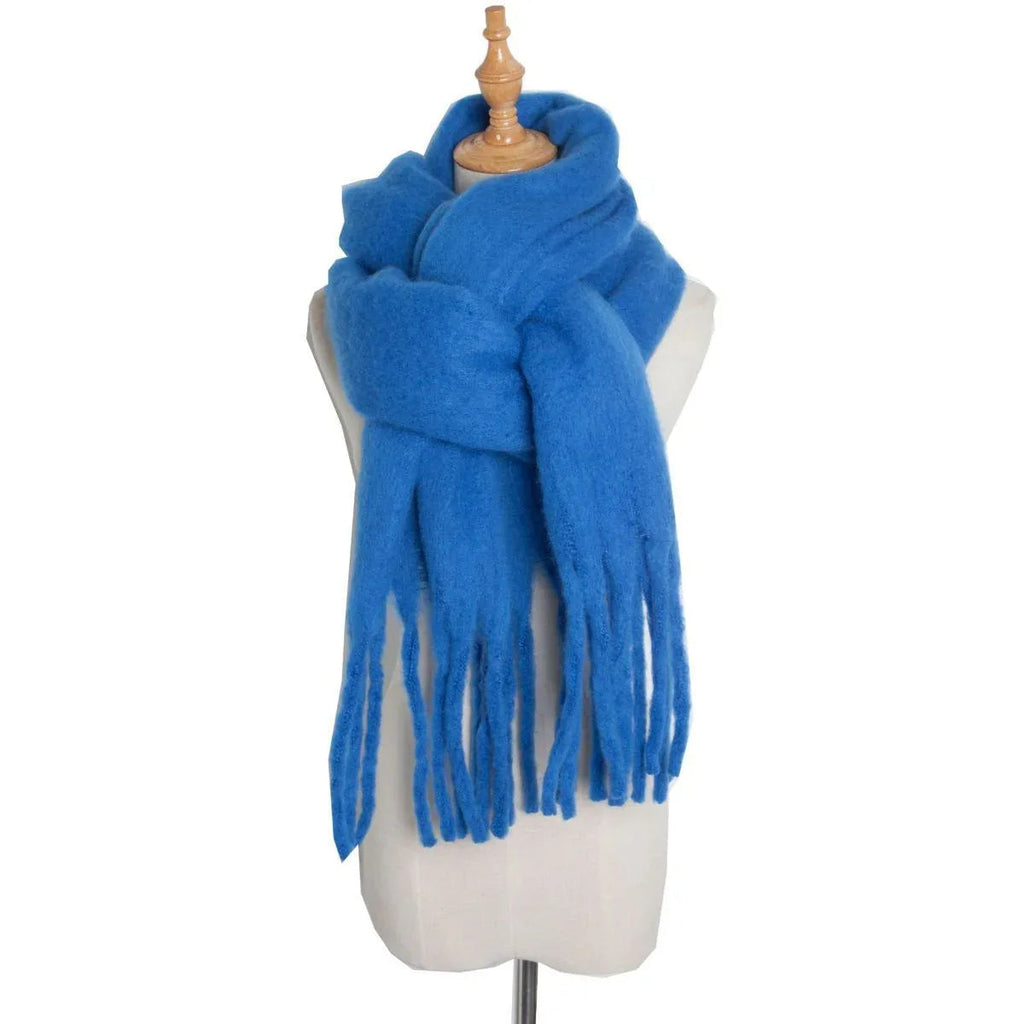 Thick Women's Scarf in Mohair Twist Braid, Stylish Plush Winter Accessory for Warmth and Elegance