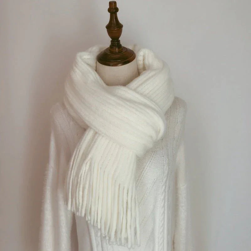 Thickened Warm Scarf For Couples - Versatile Acrylic Knit With Tassels, 40 x 200cm, Winter Styles