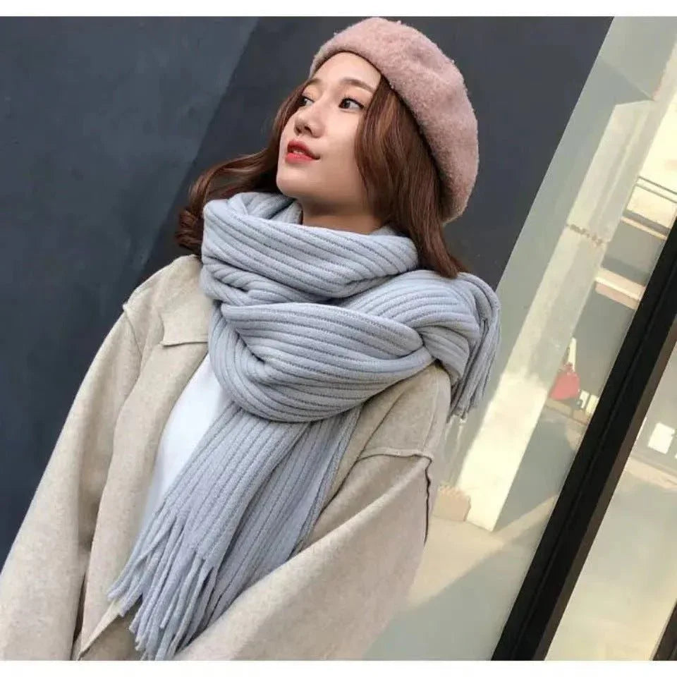 Thickened Warm Scarf For Couples - Versatile Acrylic Knit With Tassels, 40 x 200cm, Winter Styles