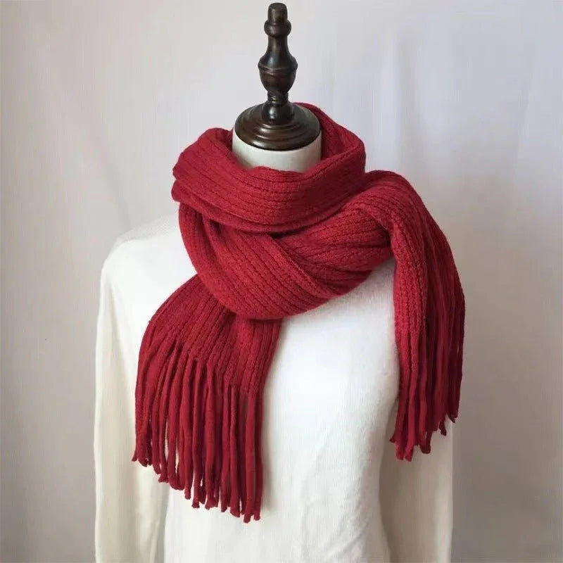 Thickened Warm Scarf For Couples - Versatile Acrylic Knit With Tassels, 40 x 200cm, Winter Styles