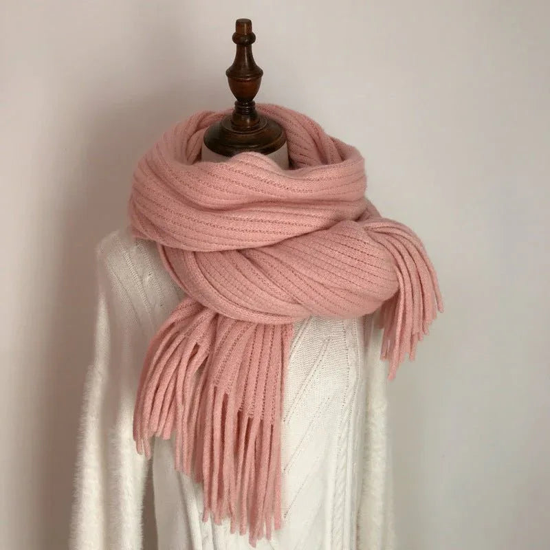 Thickened Warm Scarf For Couples - Versatile Acrylic Knit With Tassels, 40 x 200cm, Winter Styles