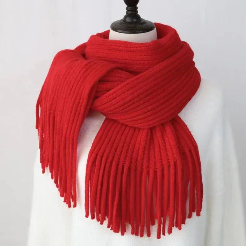 Thickened Warm Scarf For Couples - Versatile Acrylic Knit With Tassels, 40 x 200cm, Winter Styles